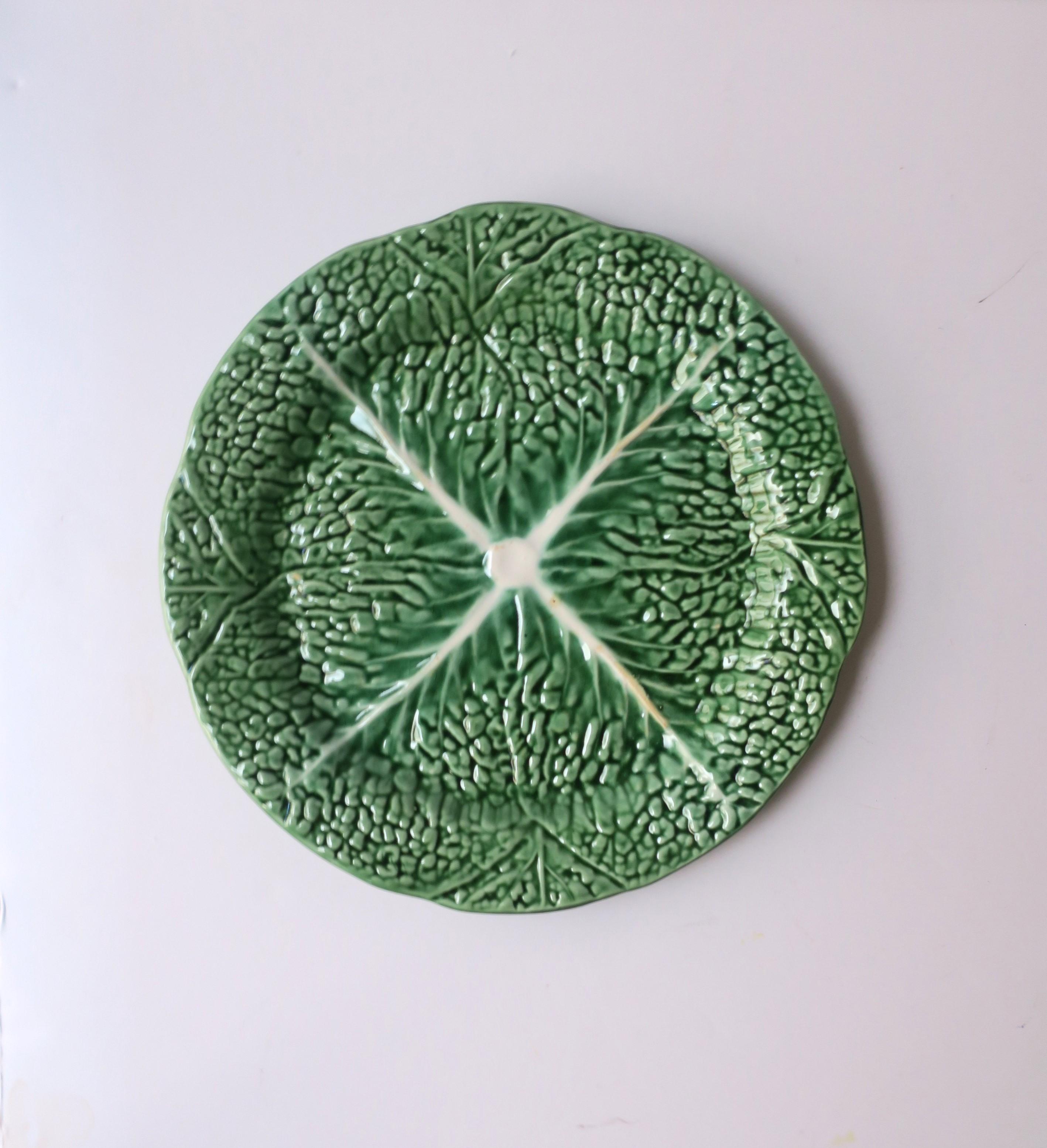 Glazed Lettuce or Cabbage Leaf Plates Green and White, Set of 4 For Sale