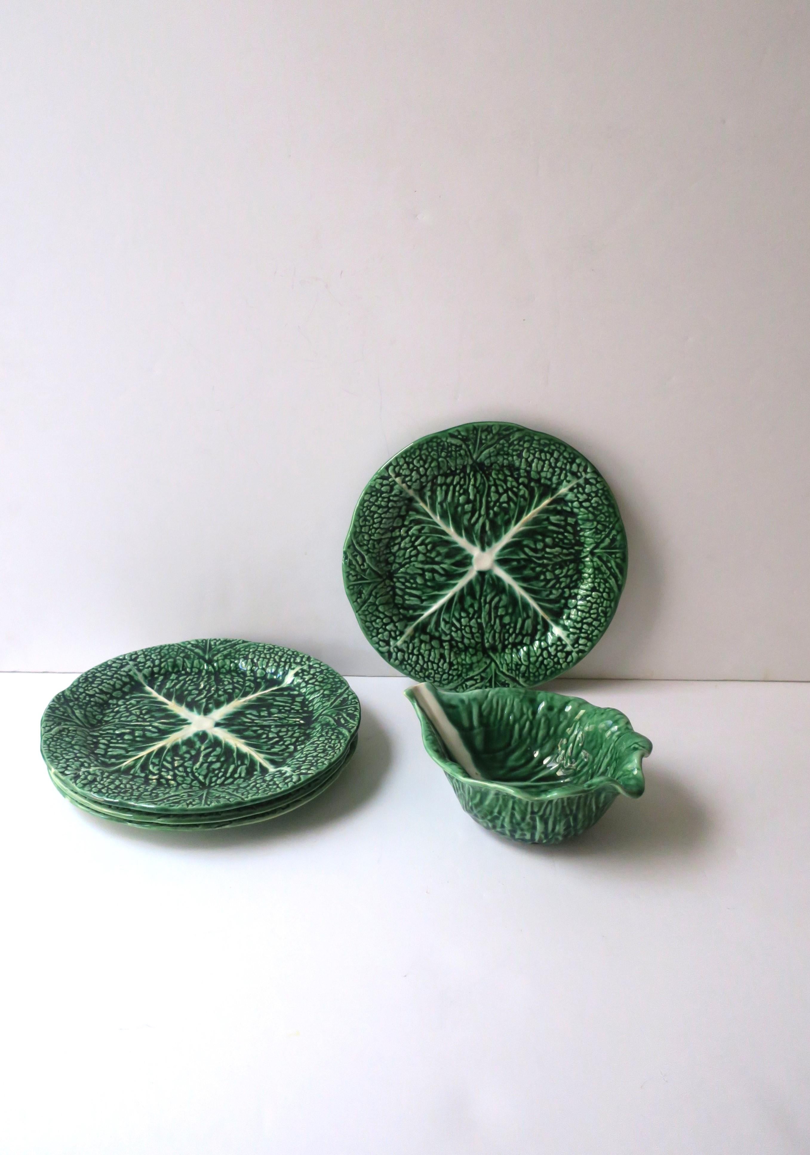 20th Century Lettuce or Cabbage Leaf Plates Green and White, Set of 4 For Sale