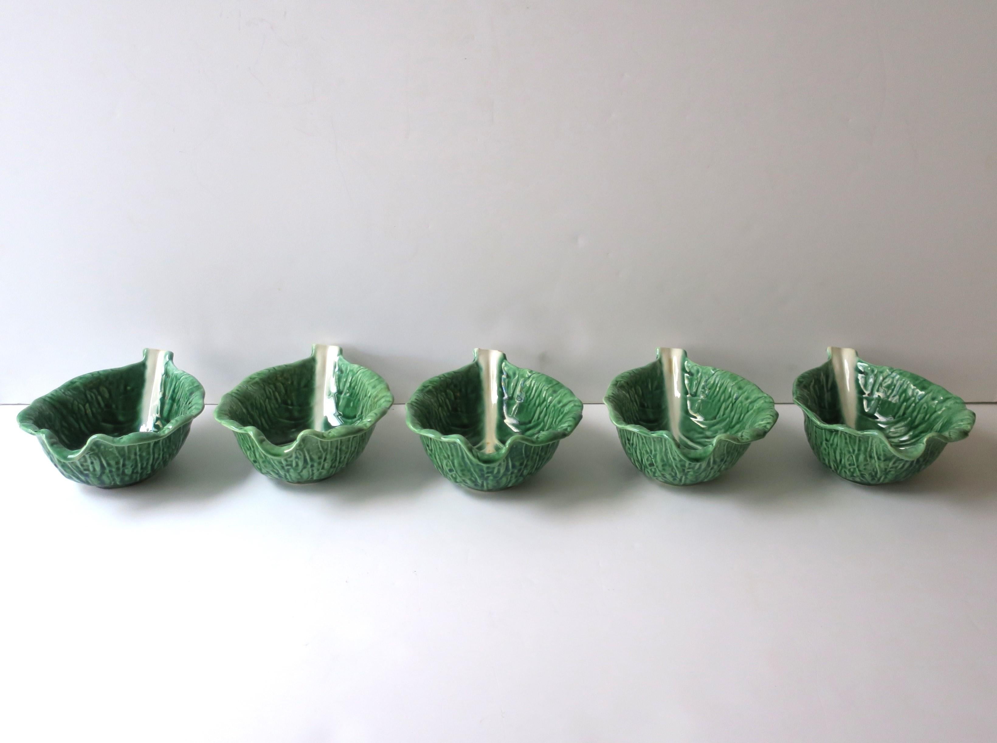 Green Lettuce or Cabbage Leaf Serving or Dip Bowl Trompe l'Oeil Style, 5 Avail For Sale 4