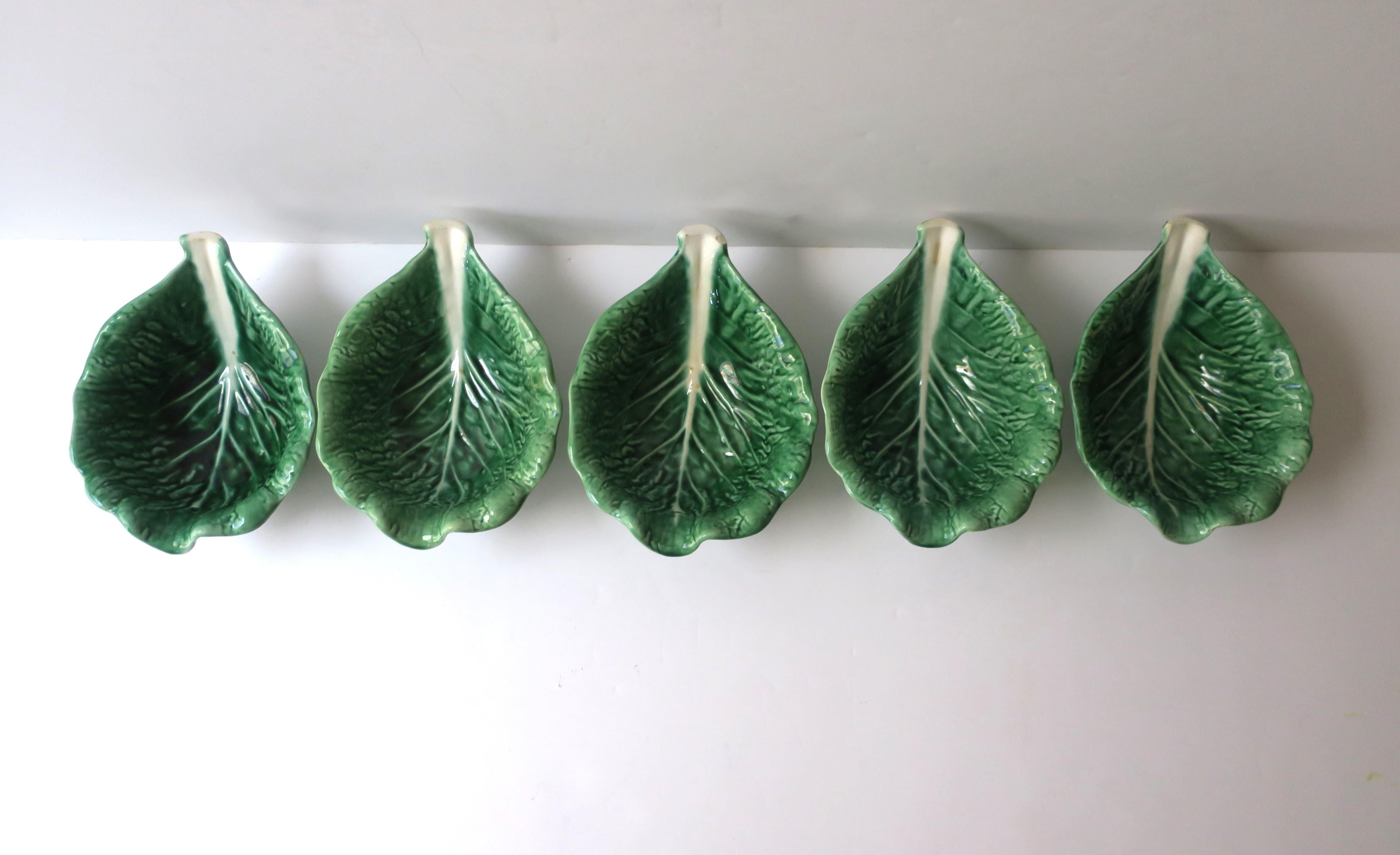 Green Lettuce or Cabbage Leaf Serving or Dip Bowl Trompe l'Oeil Style, 5 Avail For Sale 5