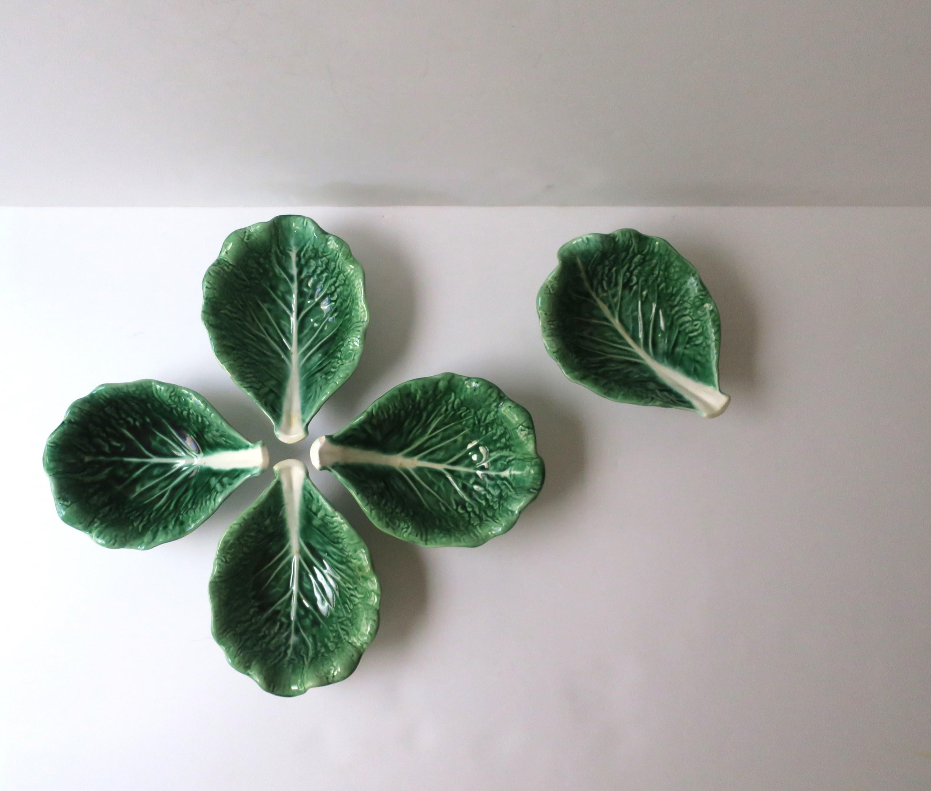 Glazed Green Lettuce or Cabbage Leaf Serving or Dip Bowl Trompe l'Oeil Style, 5 Avail For Sale