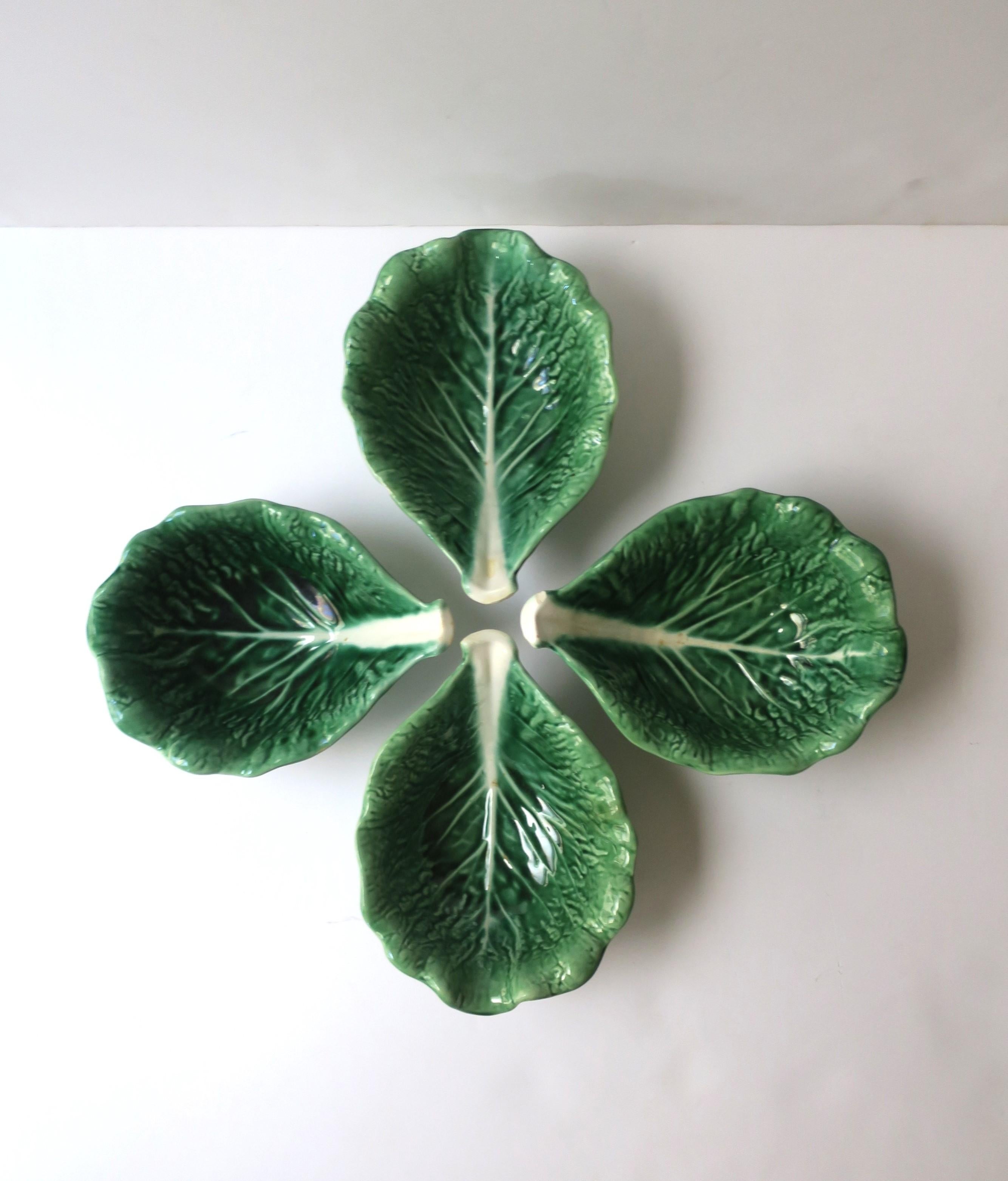 Green Lettuce or Cabbage Leaf Serving or Dip Bowl Trompe l'Oeil Style, 5 Avail In Good Condition For Sale In New York, NY