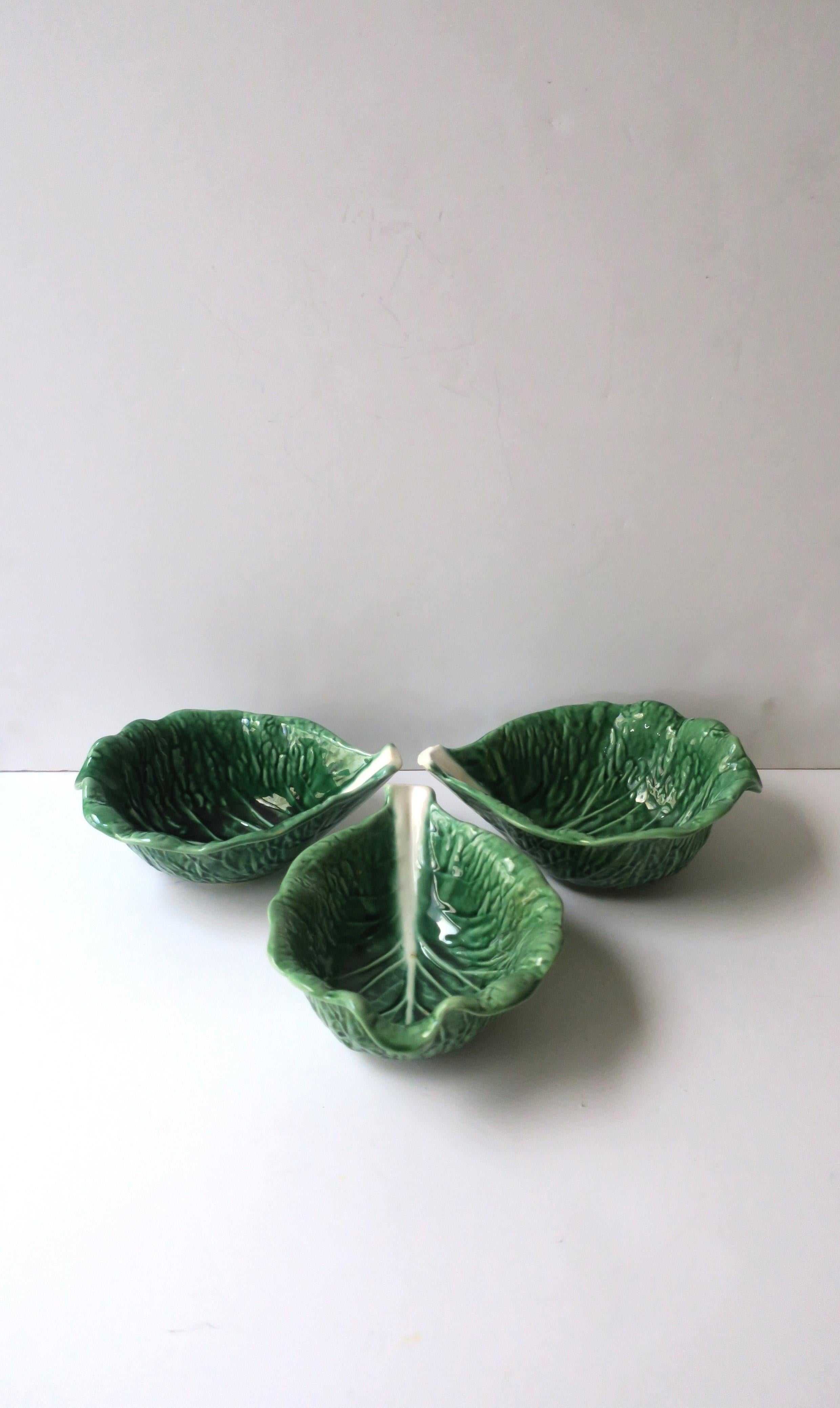 Ceramic Green Lettuce or Cabbage Leaf Serving or Dip Bowl Trompe l'Oeil Style, 5 Avail For Sale