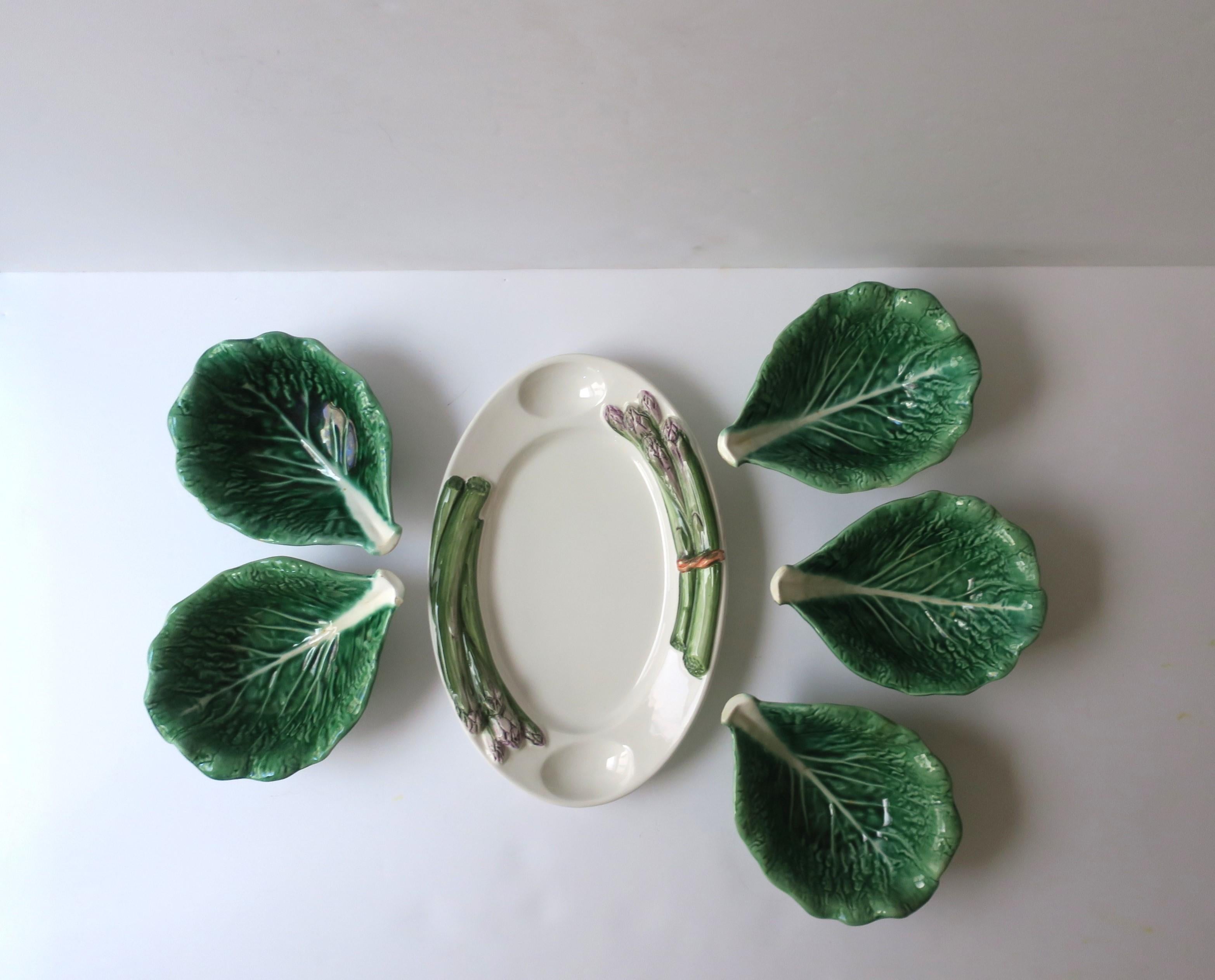 Green Lettuce or Cabbage Leaf Serving or Dip Bowl Trompe l'Oeil Style, 5 Avail For Sale 1