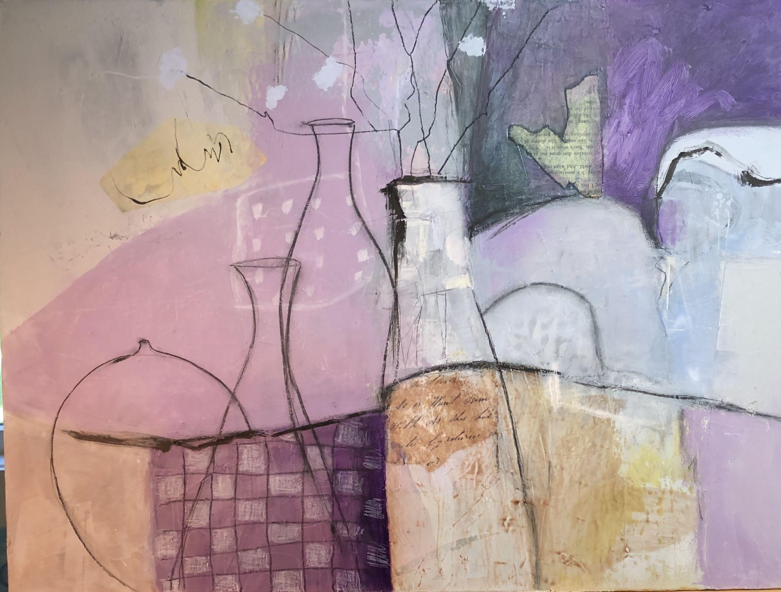 Letty Oratowski Abstract Painting - Bottles, Painting, Oil on Canvas