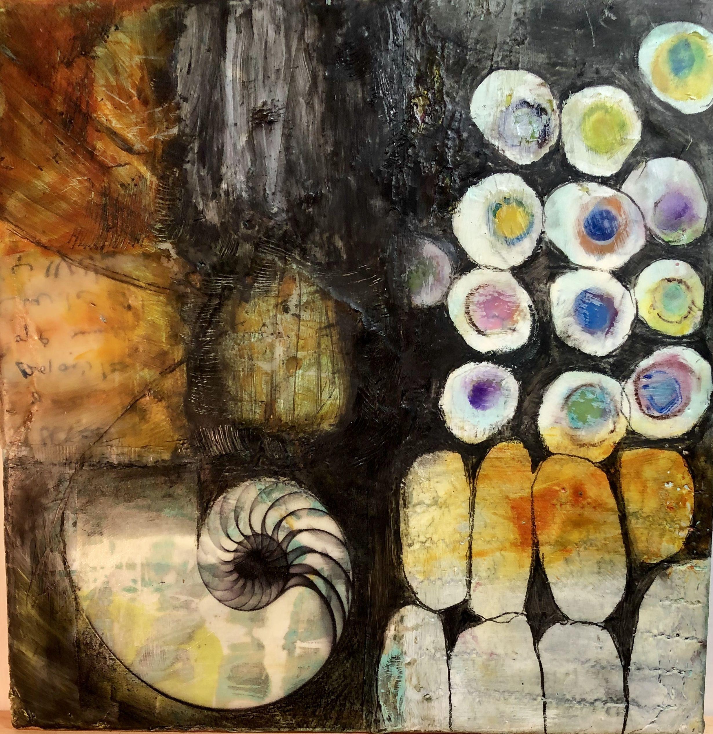 Letty Oratowski Abstract Painting - Chambered Nautilus, Painting, Oil on MDF Panel