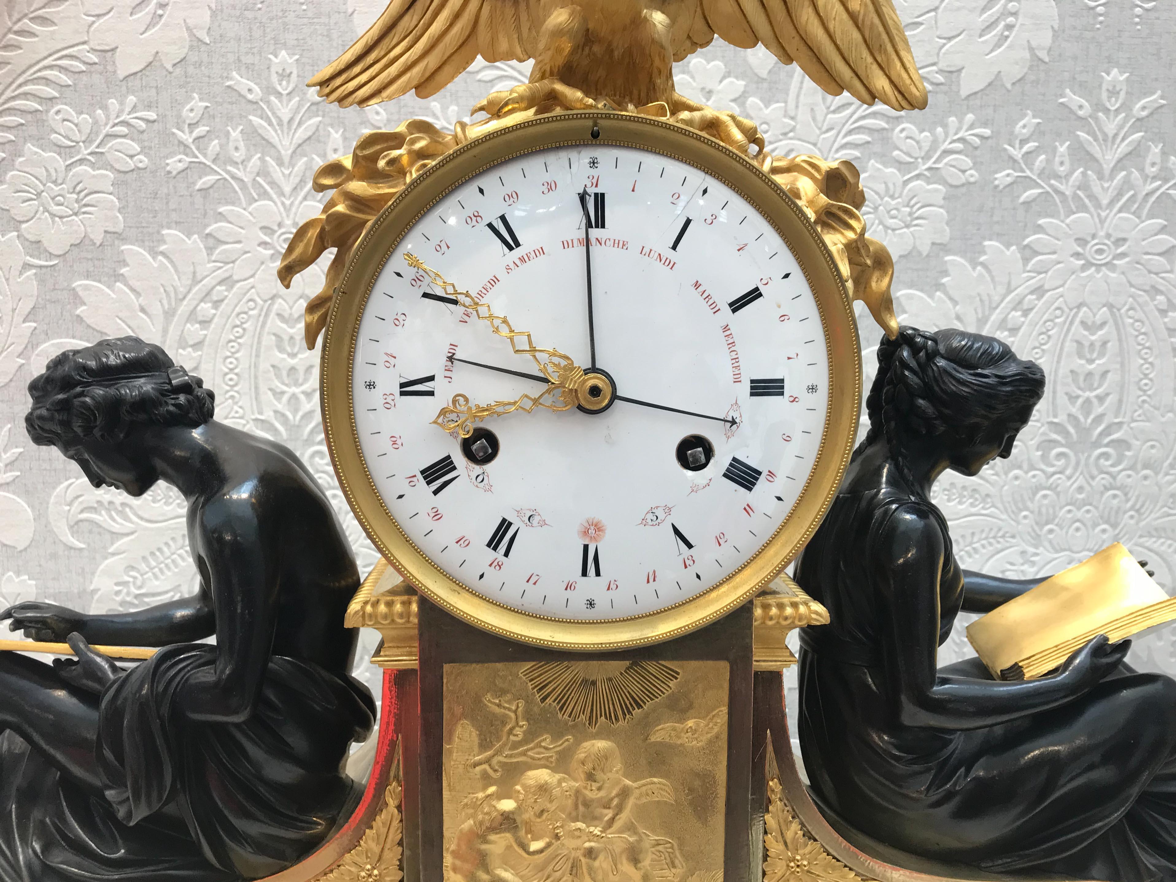 French L’Etude et La Philosophie Louis XVI Ormolu Mantel Clock For Sale