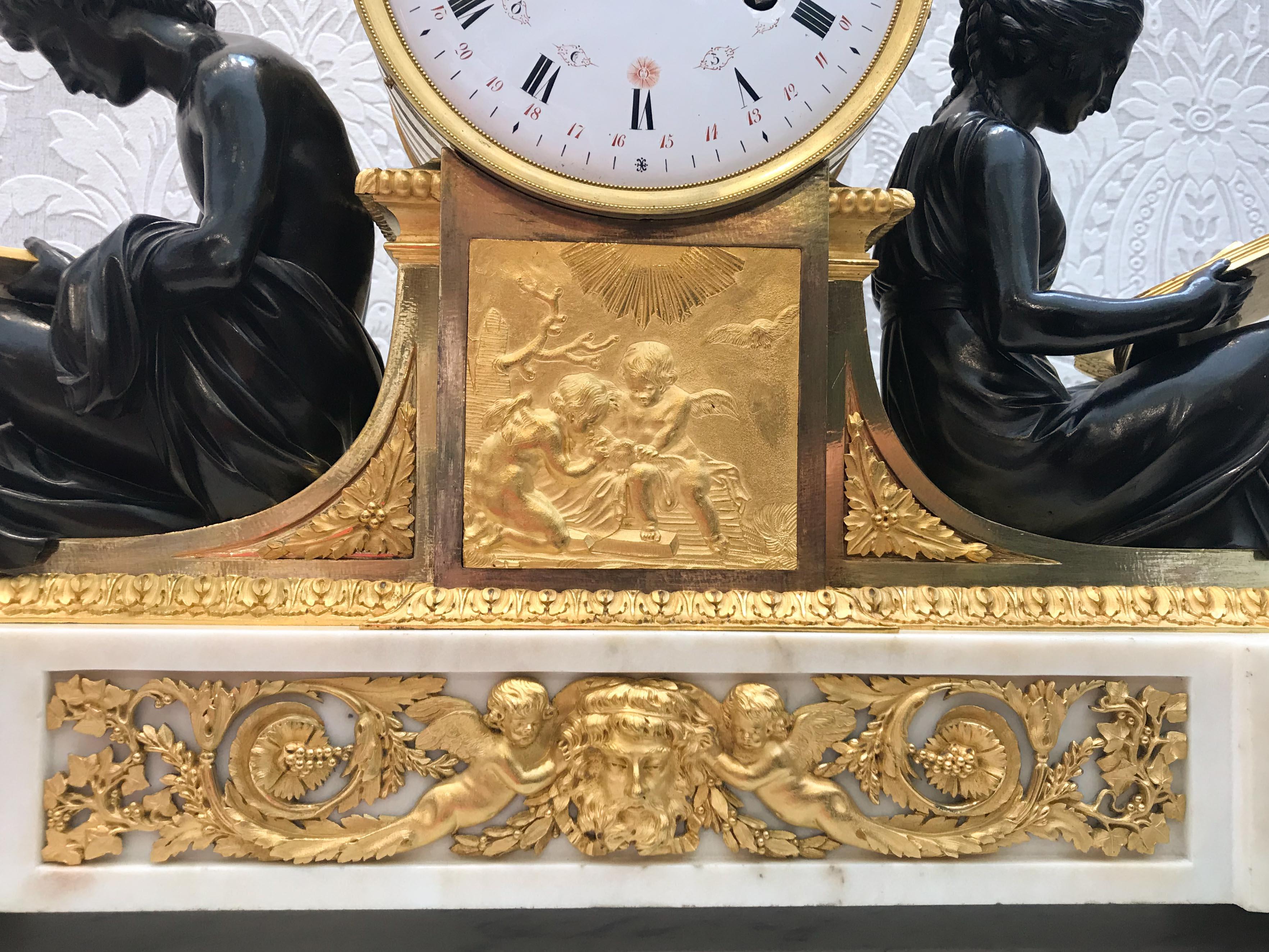 L’Etude et La Philosophie Louis XVI Ormolu Mantel Clock In Good Condition For Sale In Vancouver, BC