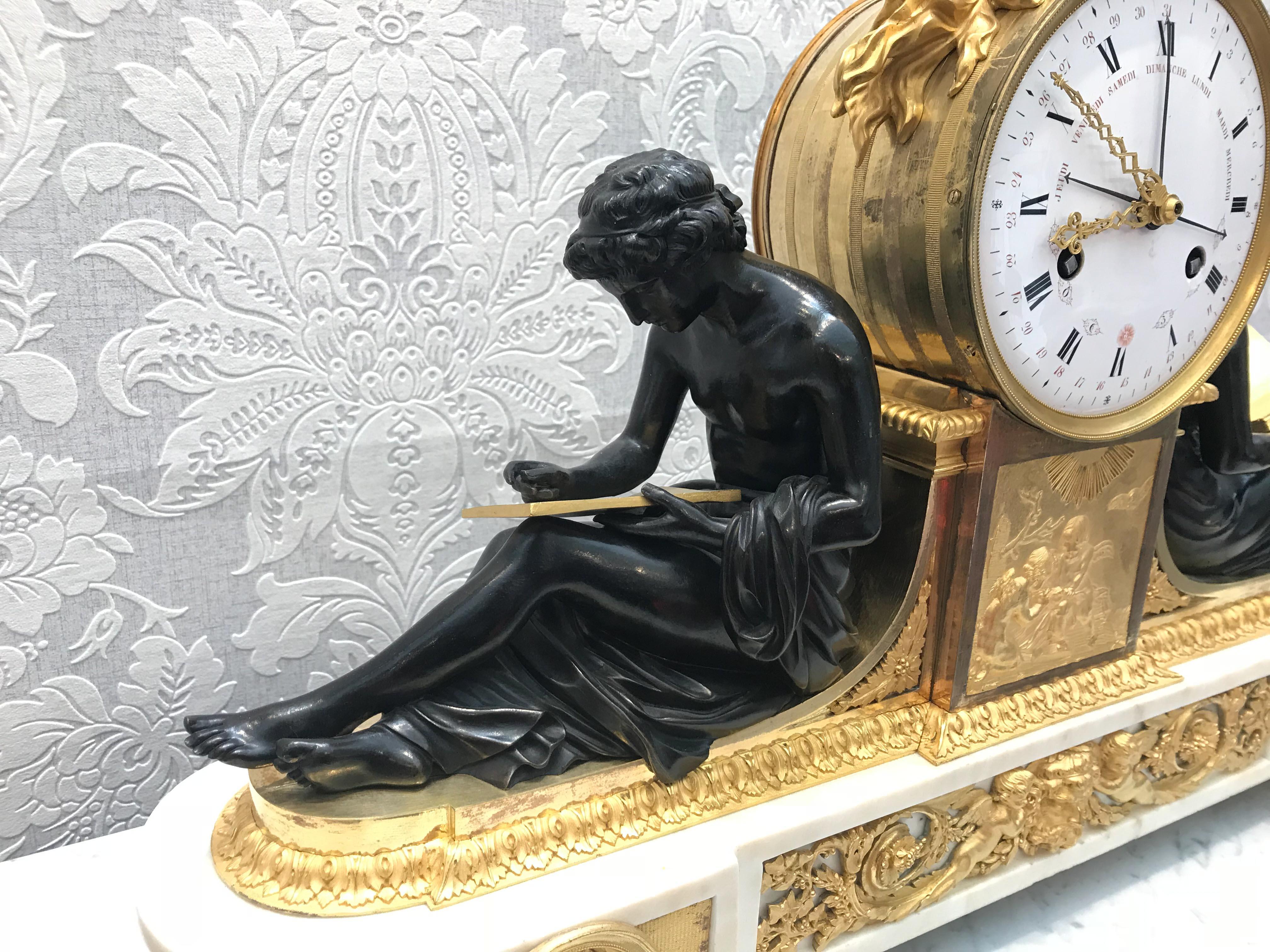 L’Etude et La Philosophie Louis XVI Ormolu Mantel Clock For Sale 3