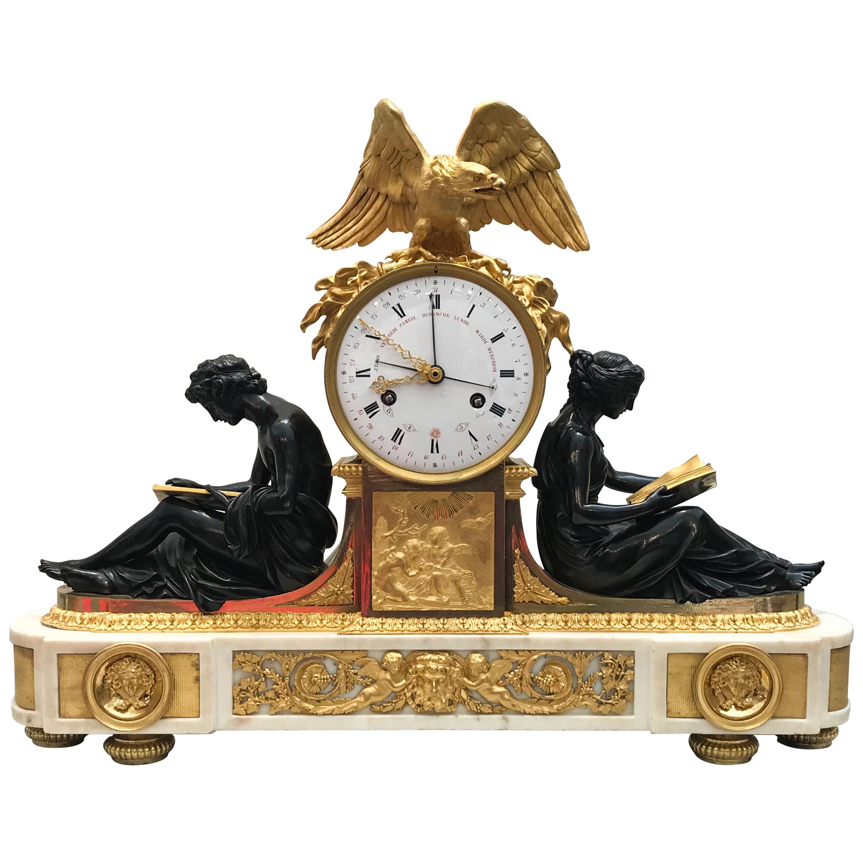 L’Etude et La Philosophie Louis XVI Ormolu Mantel Clock For Sale