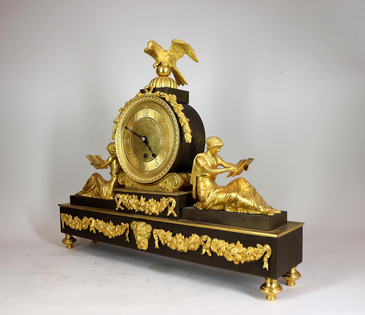 Regency L'Etude Ormolu and Bronze Fusee Mantel Clock For Sale