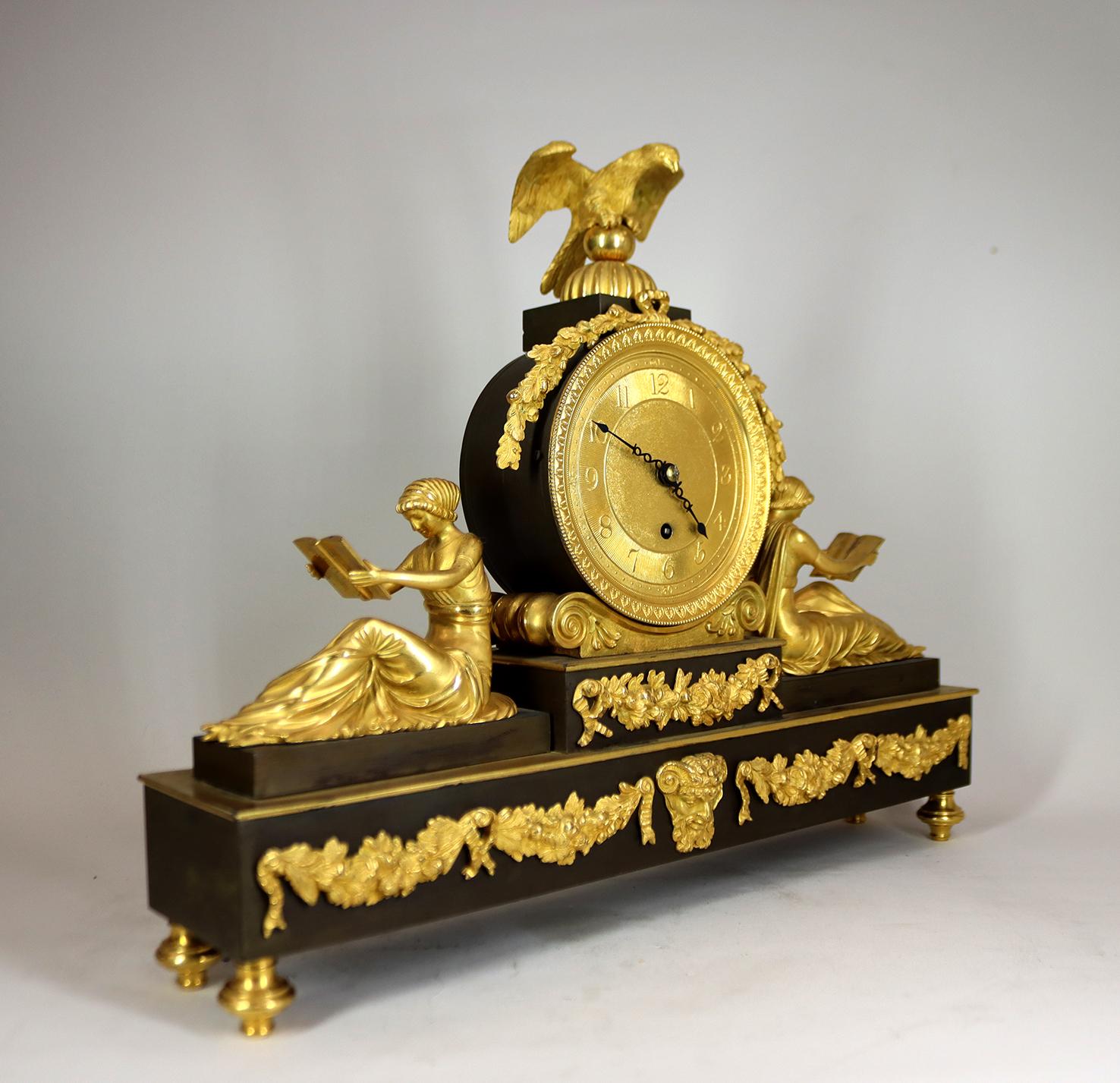 Gilt L'Etude Ormolu and Bronze Fusee Mantel Clock For Sale