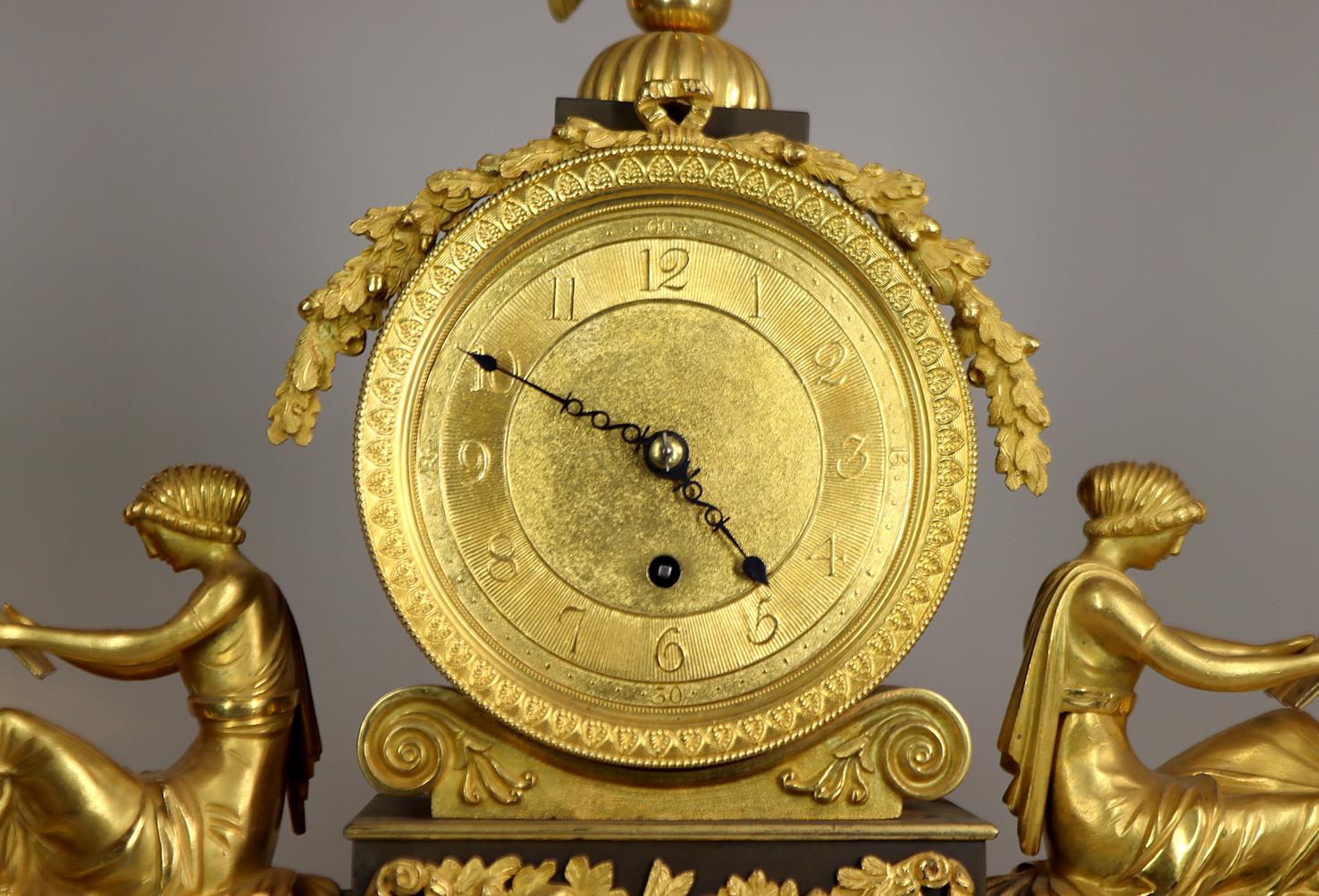 Early 19th Century L'Etude Ormolu and Bronze Fusee Mantel Clock For Sale