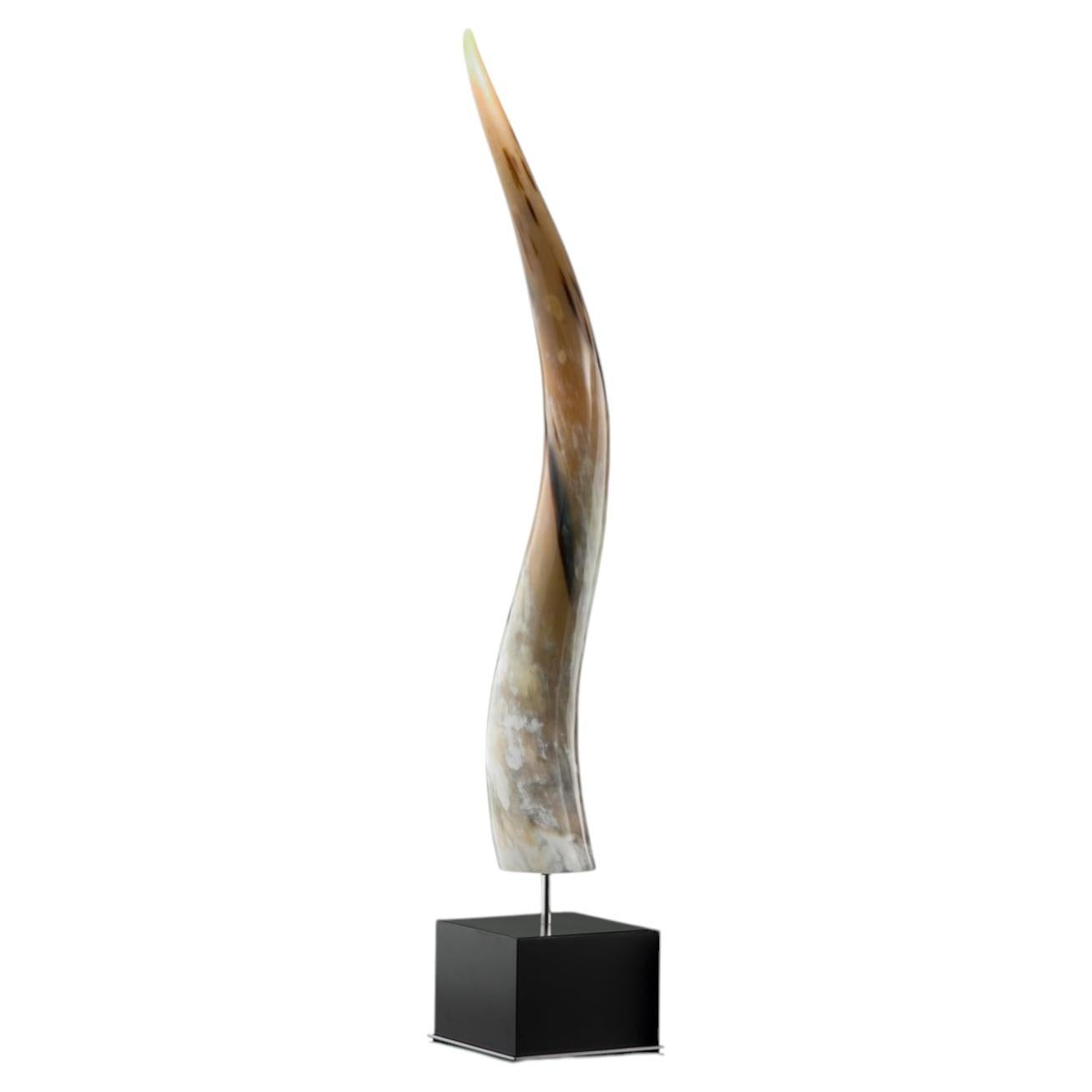 Leuca Sculpture in Horn, Lacquered Wood & Stainless Steel by Arcahorn