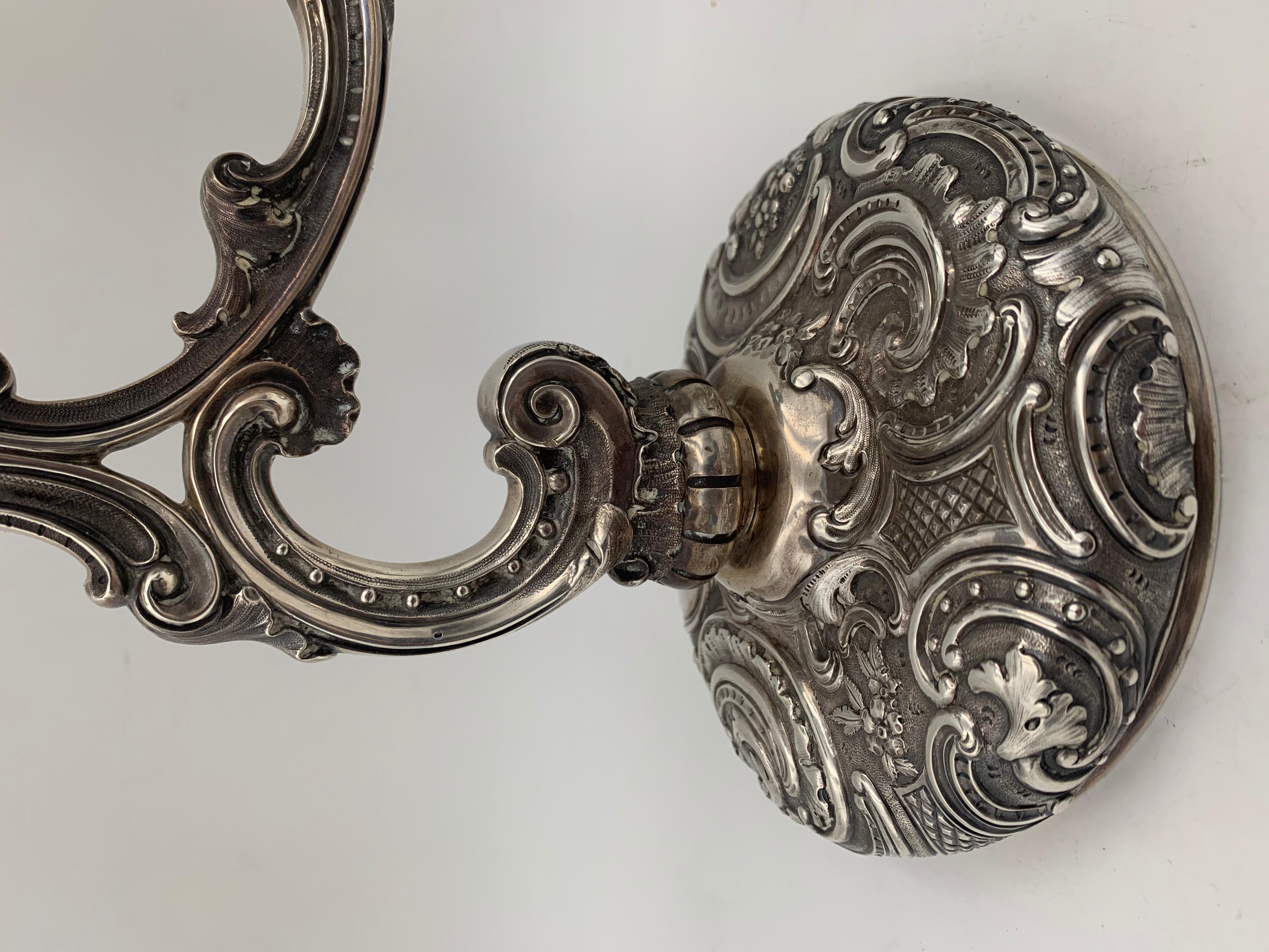 Leuchars English 1889 Pair of 3-Light Sterling Silver Candelabra in Rococo Style In Good Condition For Sale In New York, NY