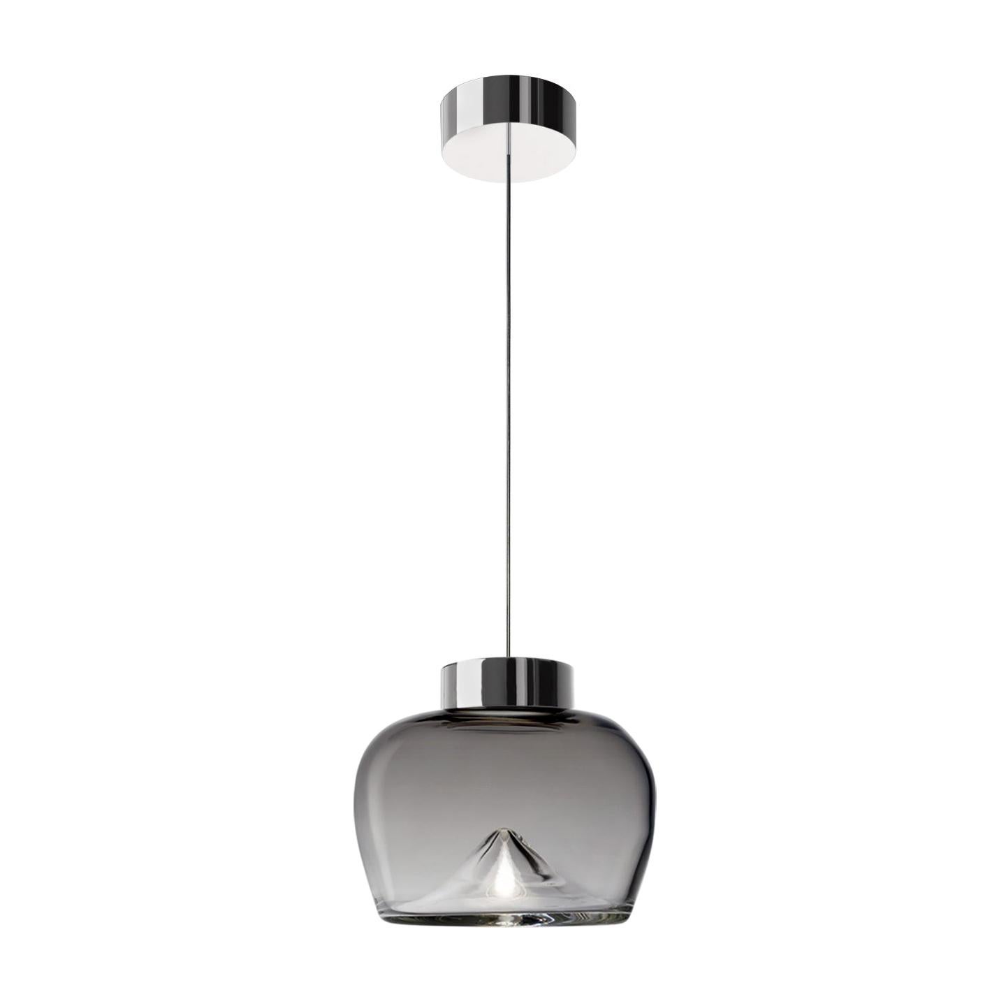 Leucos Aella Bold S LED Pendant Light in Smoke Gray and Chrome by Toso & Massari For Sale