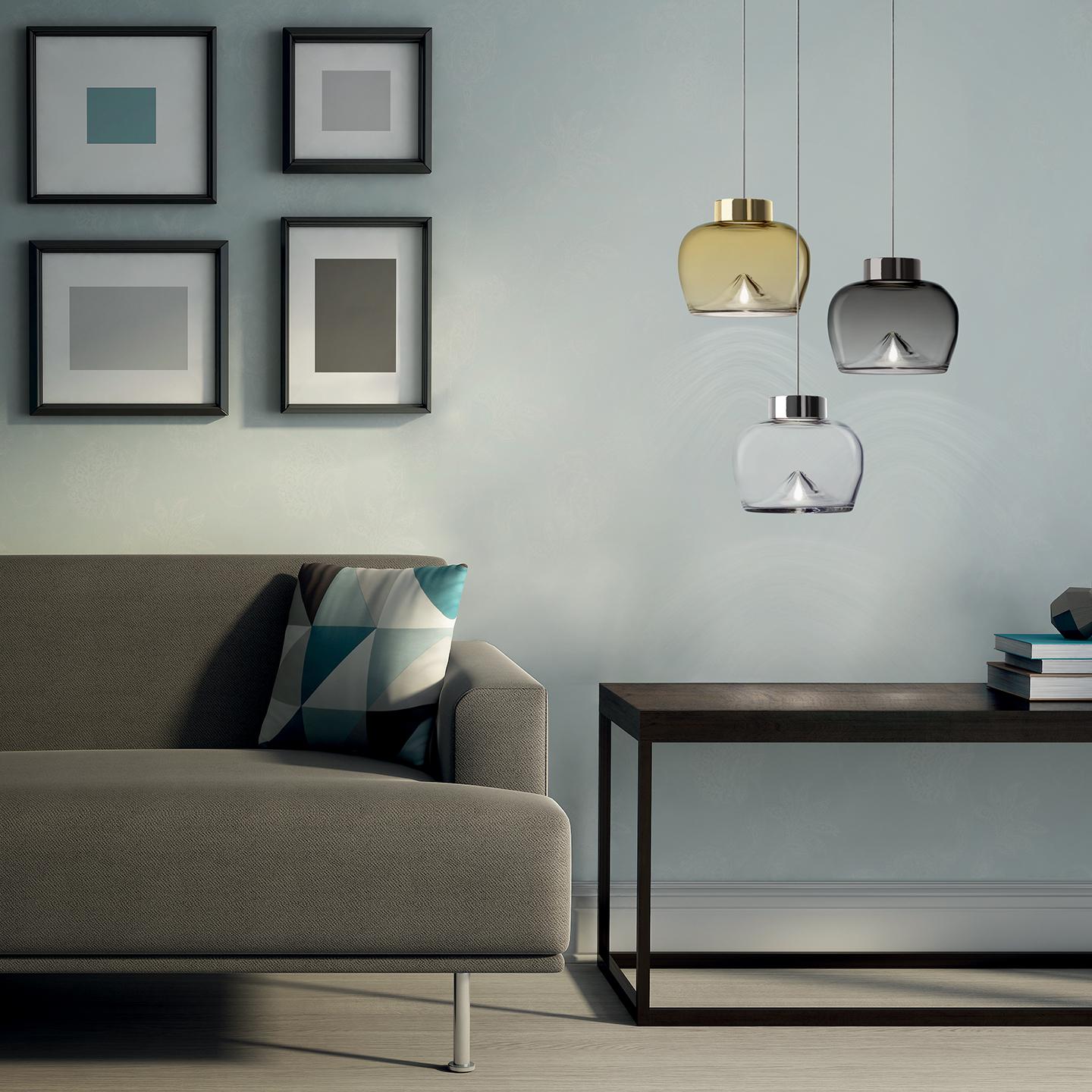 Modern Leucos Aella Bold S LED Pendant Light in Transparent & Chrome by Toso & Massari For Sale
