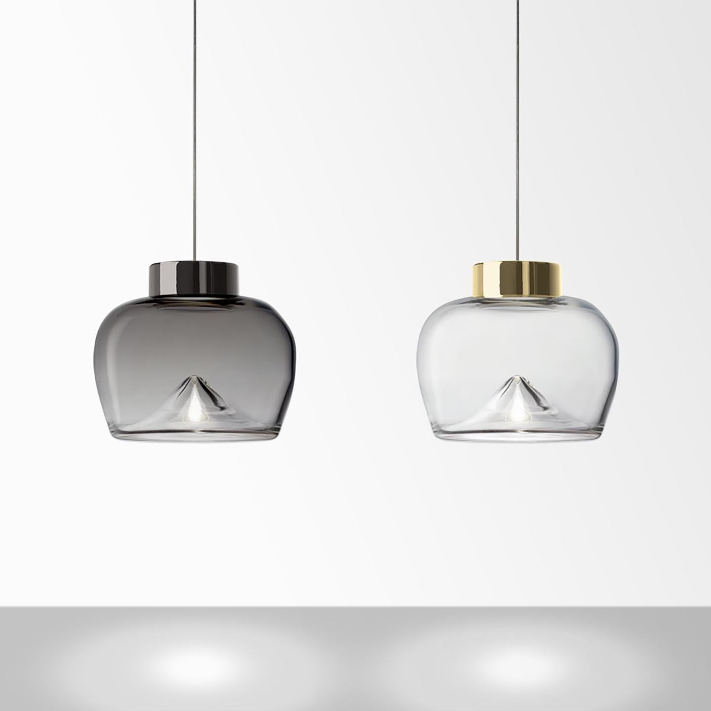 Modern Leucos Aella Bold S LED Pendant Light in Transparent and Gold by Toso & Massari For Sale