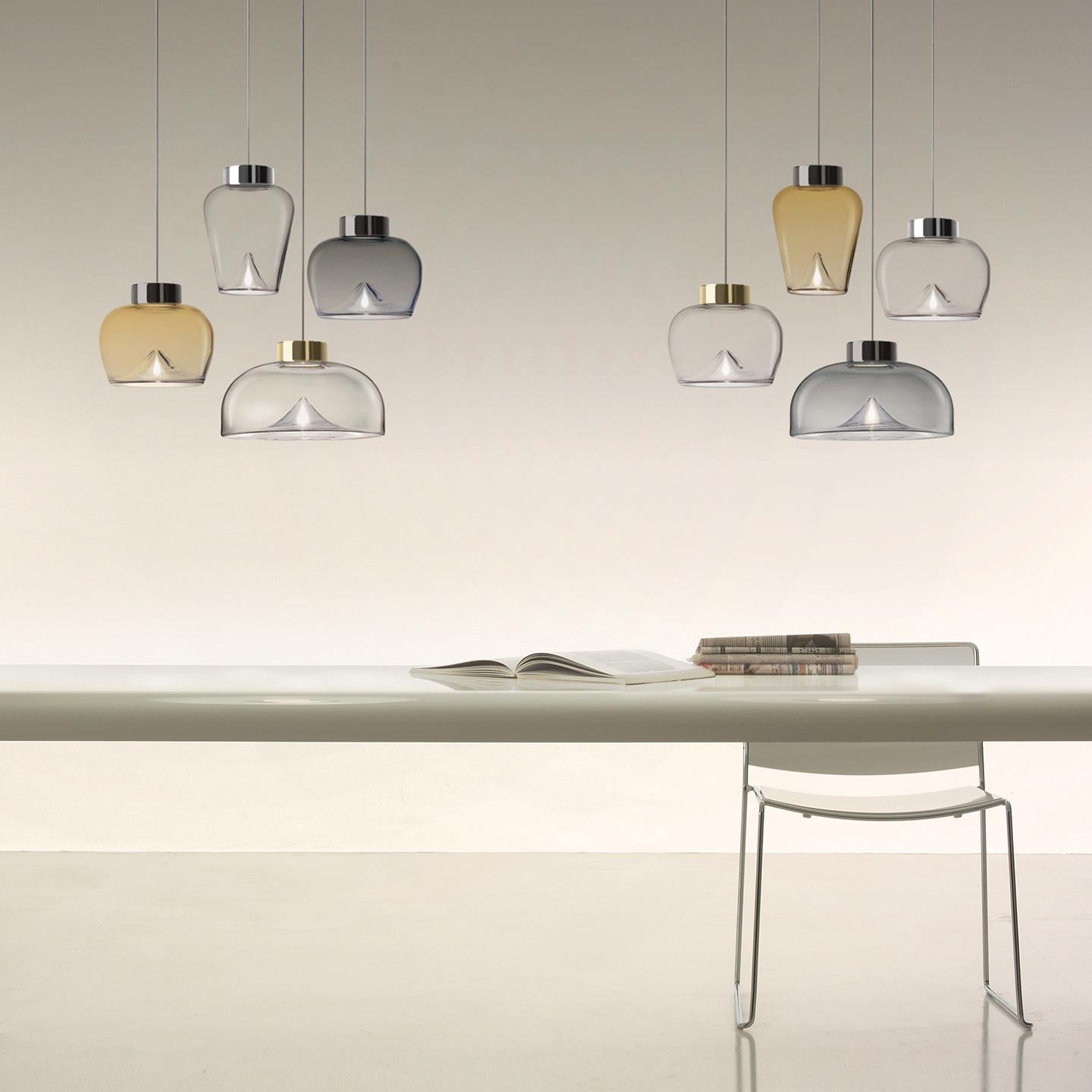 Italian Leucos Aella Bold S LED Pendant Light in Transparent and Gold by Toso & Massari For Sale