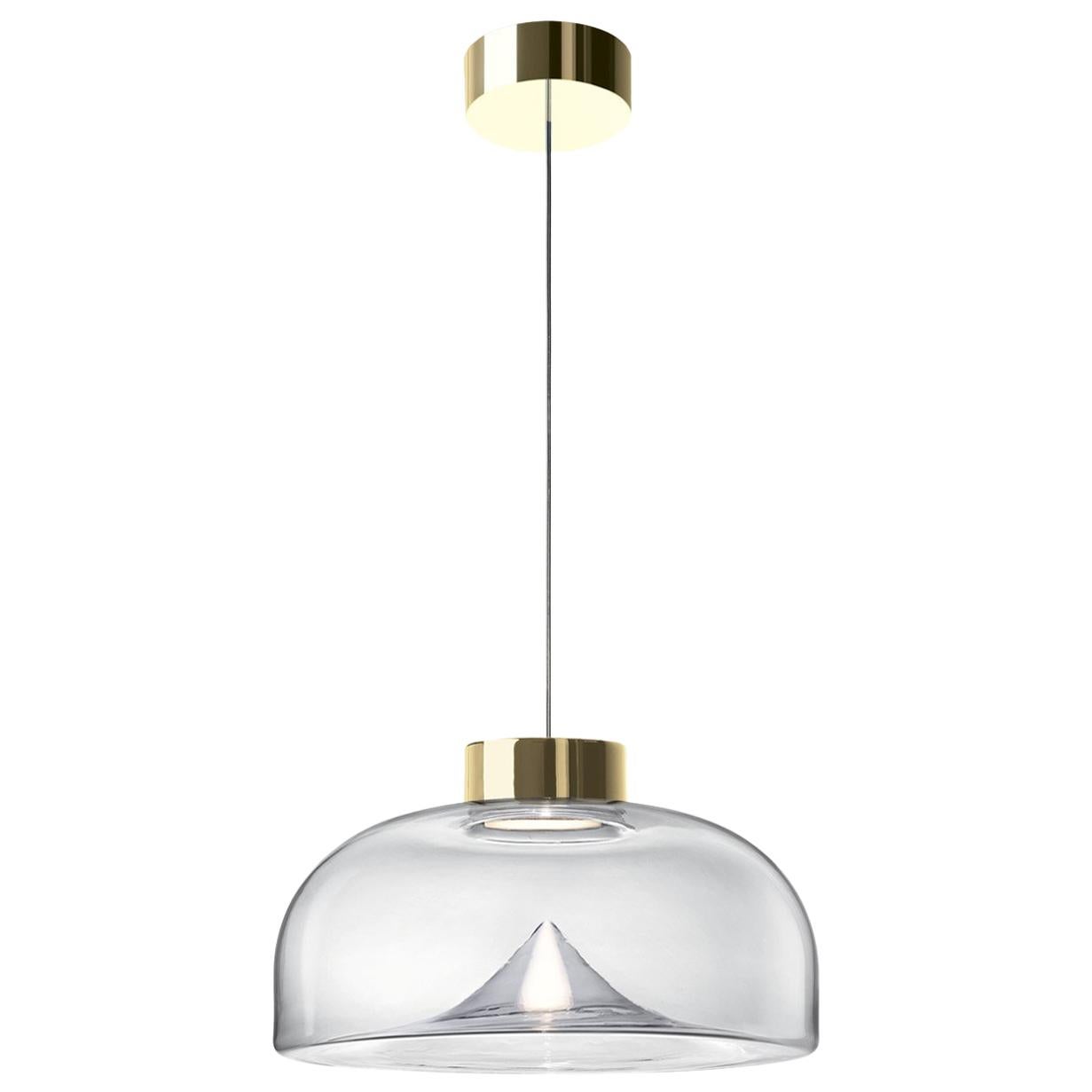 Modern Leucos Aella Mini S 30 LED Pendant Light in Transparent & Gold by Toso & Massari For Sale