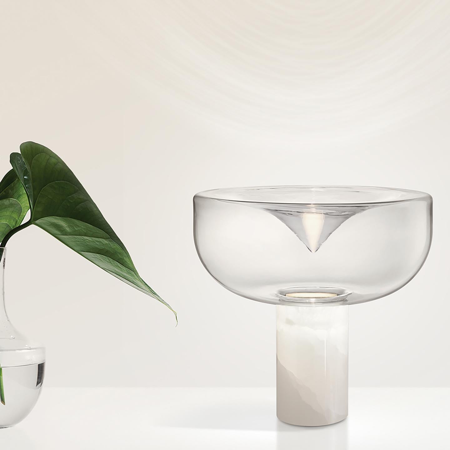Modern Leucos Aella Mini T 30 LED Table Light in Clear & White Onyx by Toso & Massari