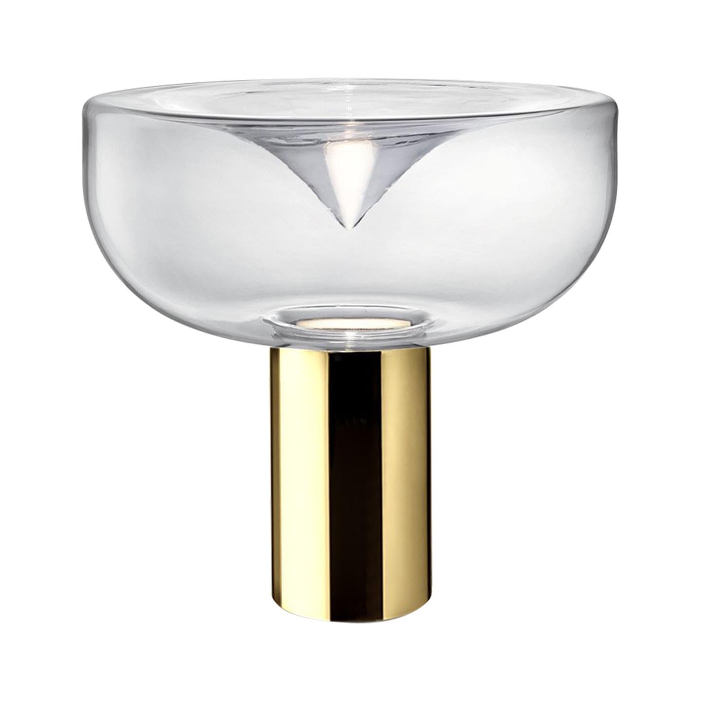 Leucos Aella Mini T 30 LED Table Light in Transparent and Gold by Toso & Massari For Sale