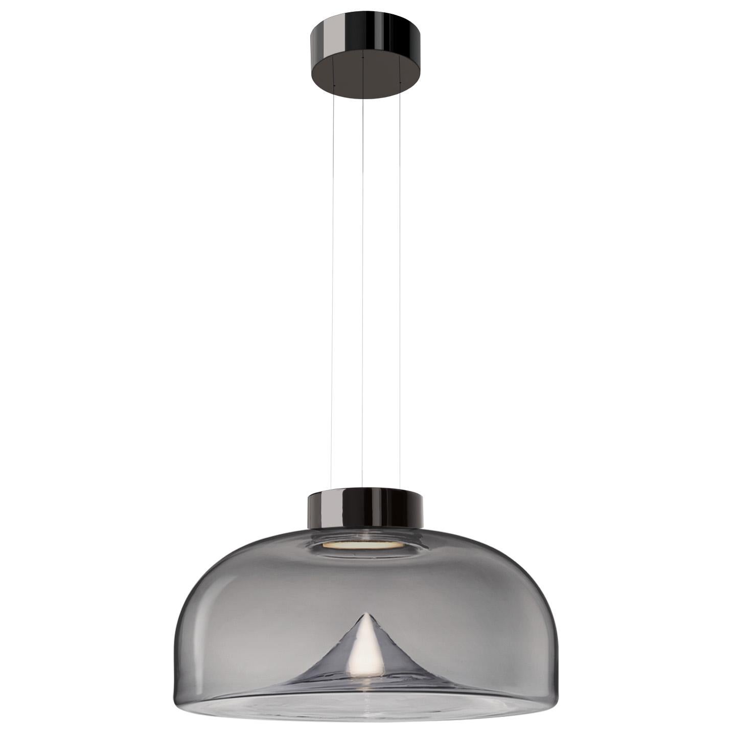 Leucos Aella S LED Pendant Light in Smoke Gray and Gunmetal by Toso & Massari For Sale