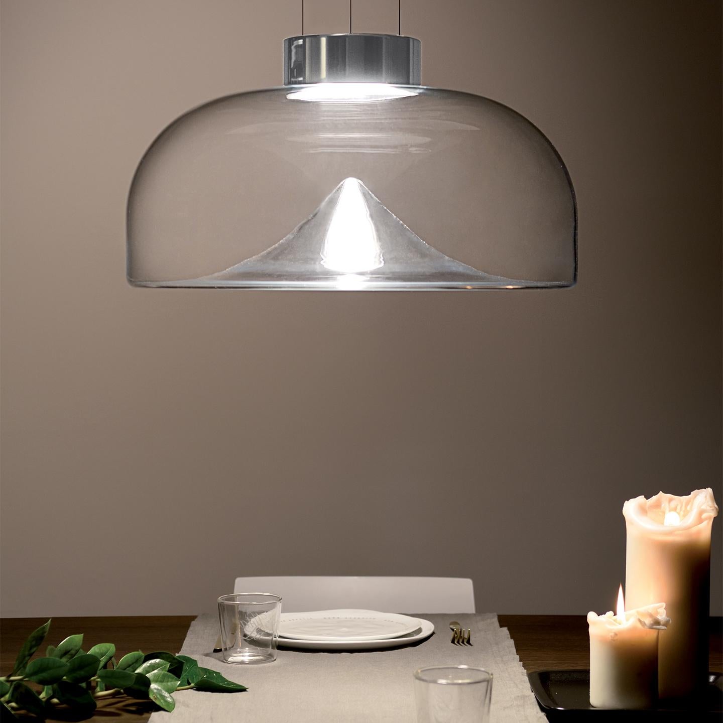 Contemporary Leucos Aella S LED Pendant Light in Transparent and Chrome by Toso & Massari For Sale