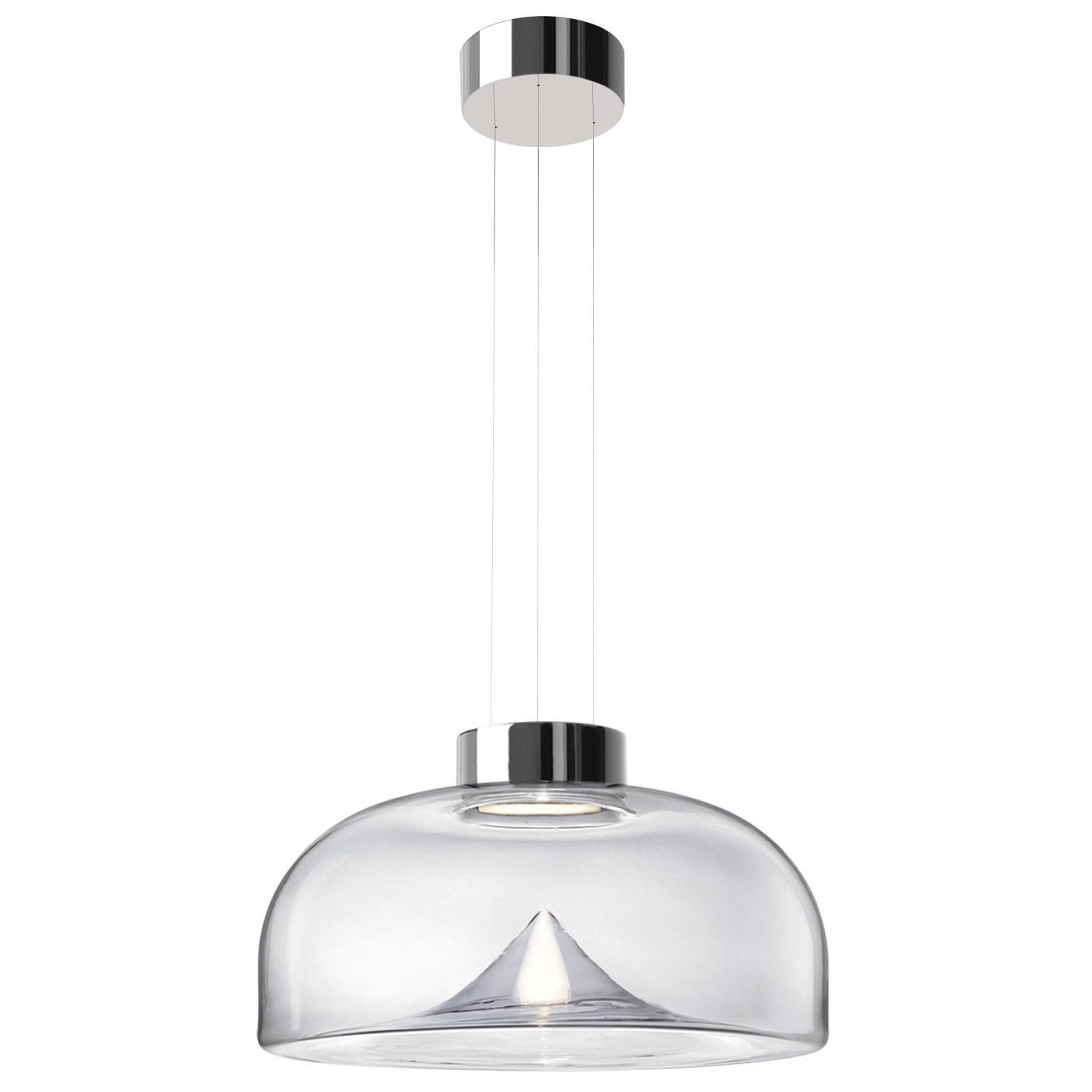 Leucos Aella S LED Pendant Light in Transparent and Chrome by Toso & Massari
