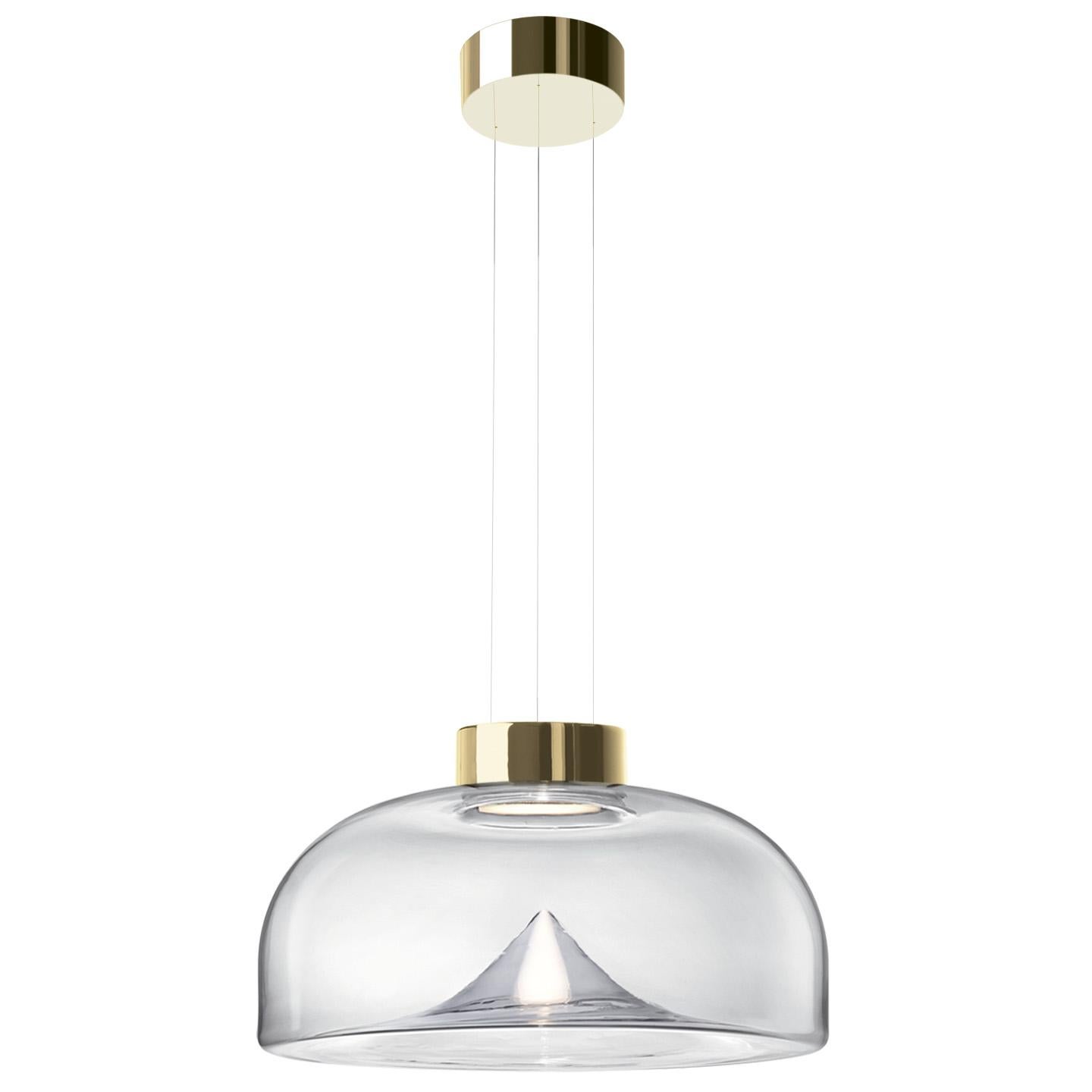 Leucos Aella S LED Pendant Light in Transparent and Gold by Toso & Massari