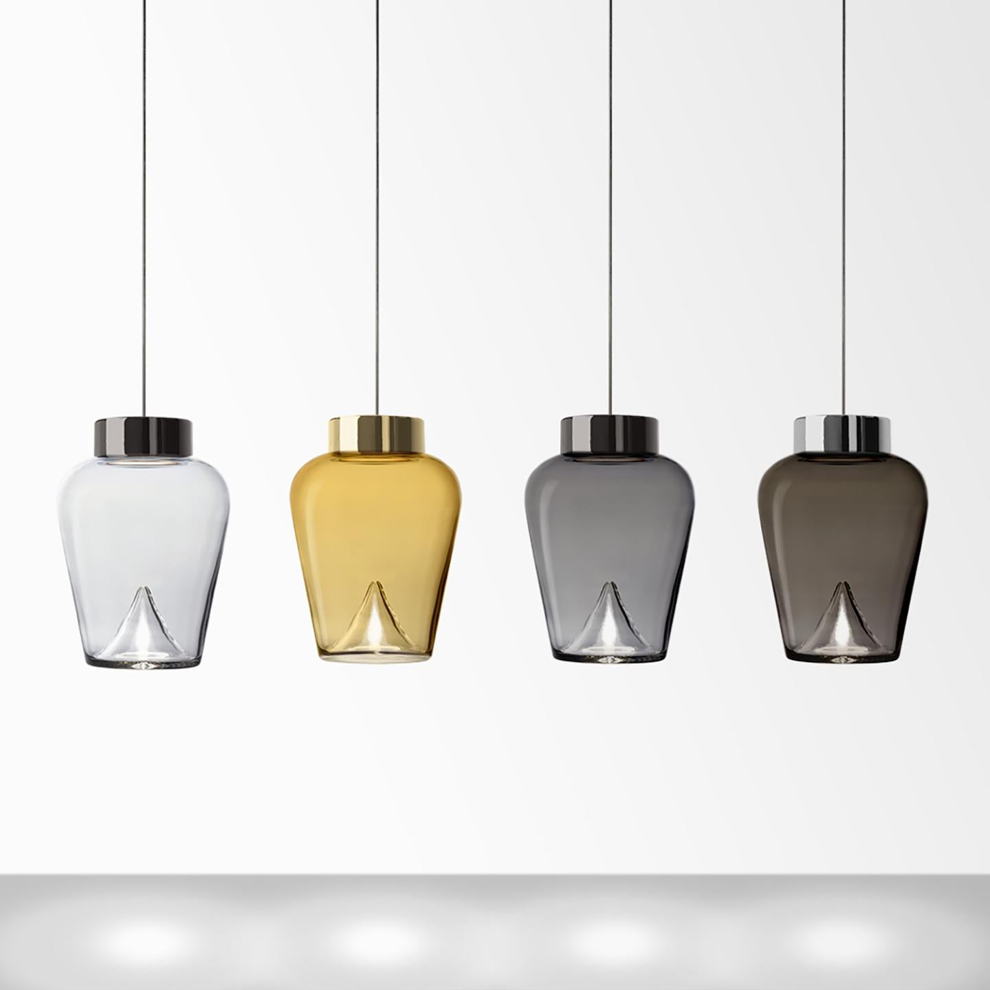 Modern Leucos Aella Thin S LED Pendant Light in Smoke Gray & Gunmetal by Toso & Massari For Sale