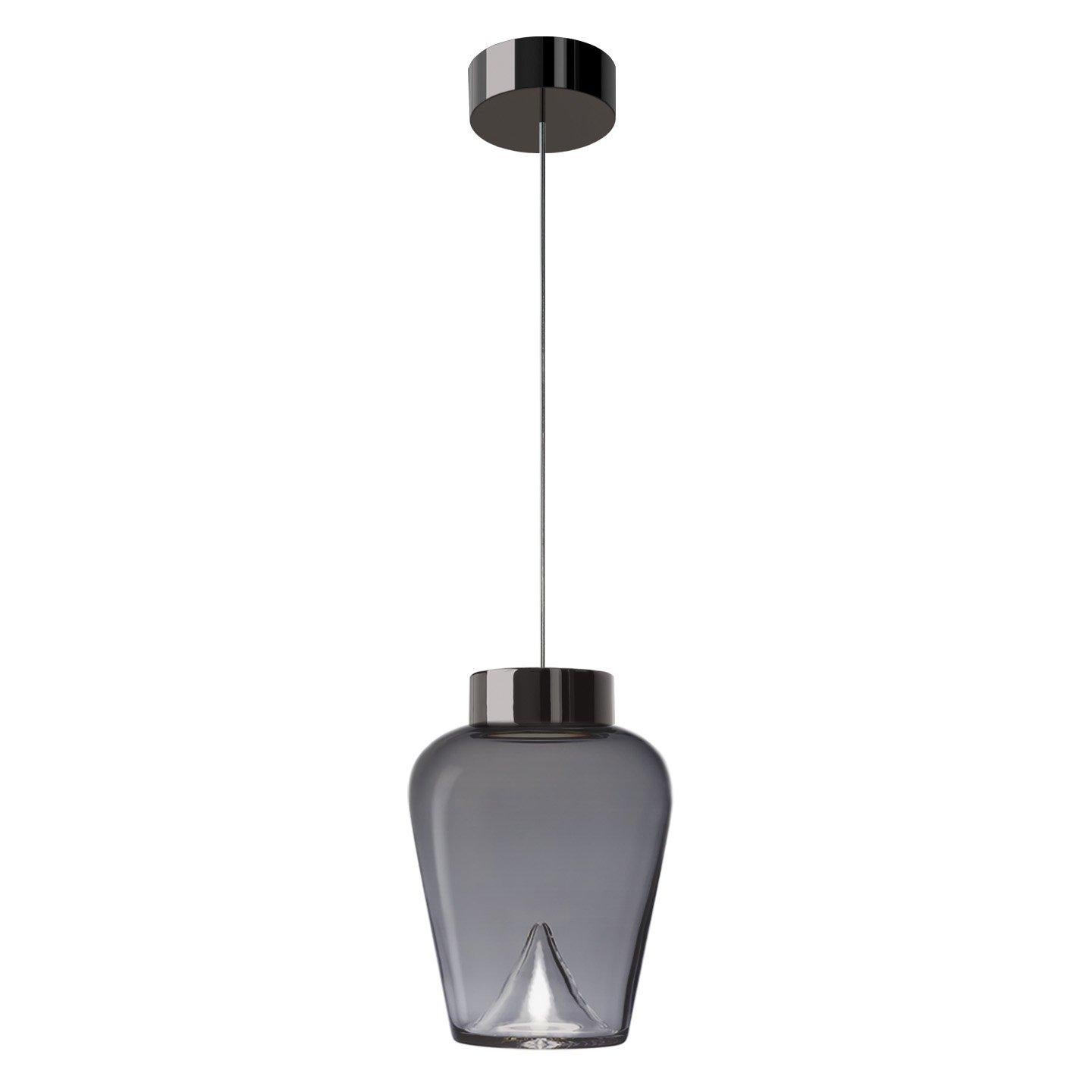 Leucos Aella Thin S LED Pendant Light in Smoke Gray & Gunmetal by Toso & Massari For Sale