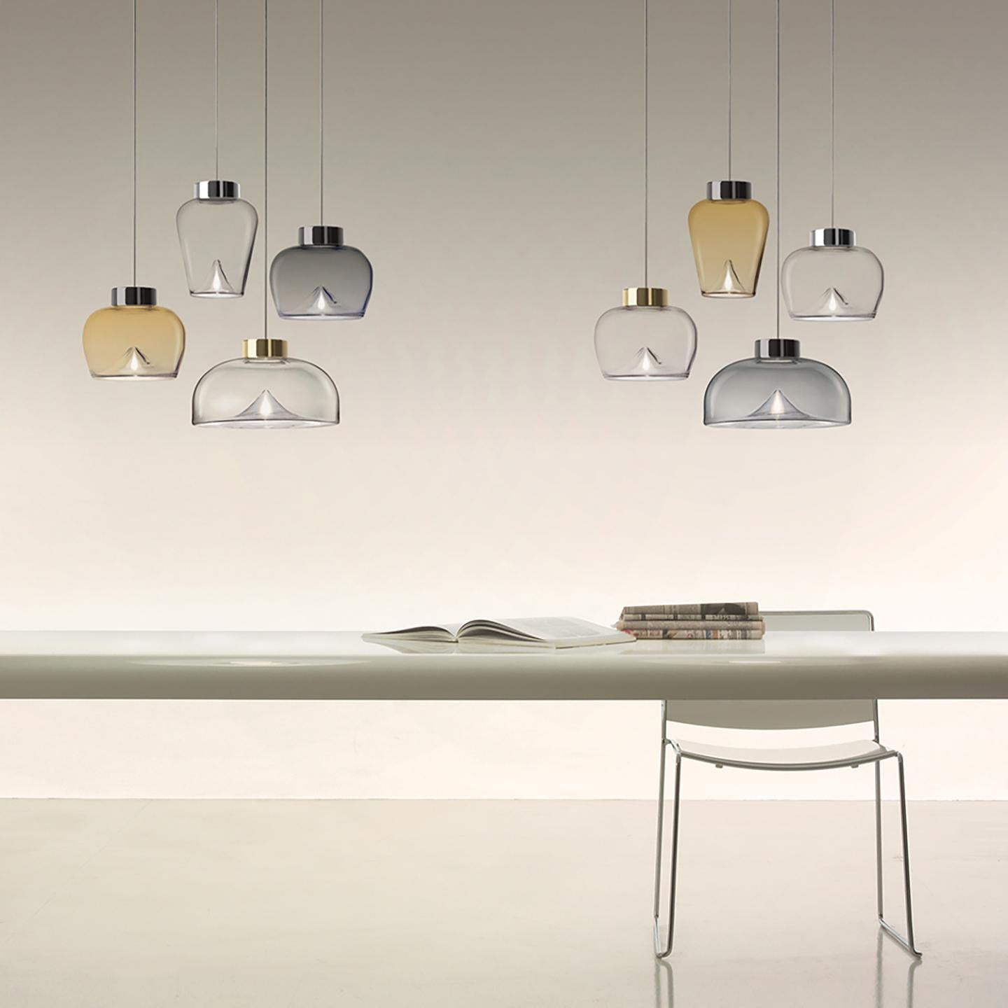 Modern Leucos Aella Thin S LED Pendant Light in Transparent & Chrome by Toso & Massari For Sale