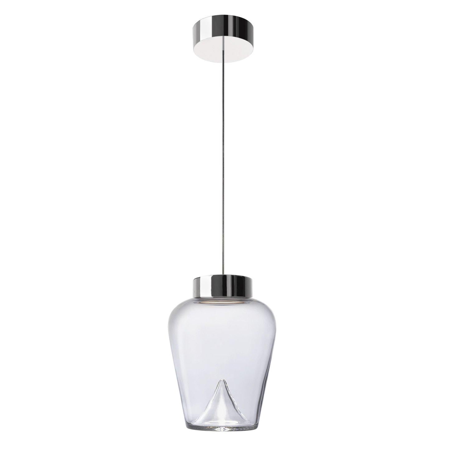 Leucos Aella Thin S LED Pendant Light in Transparent & Chrome by Toso & Massari