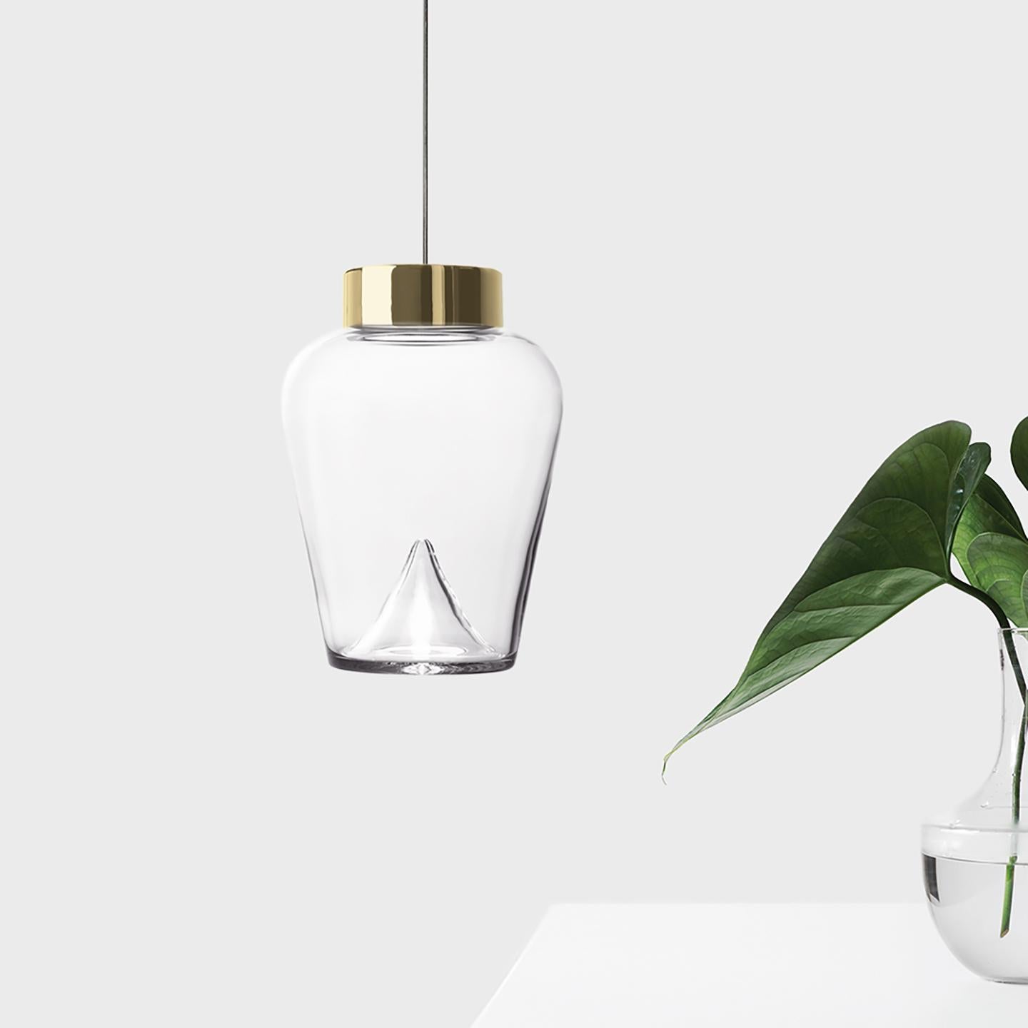 Modern Leucos Aella Thin S Led Pendant Light in Transparent and Gold by Toso & Massari For Sale