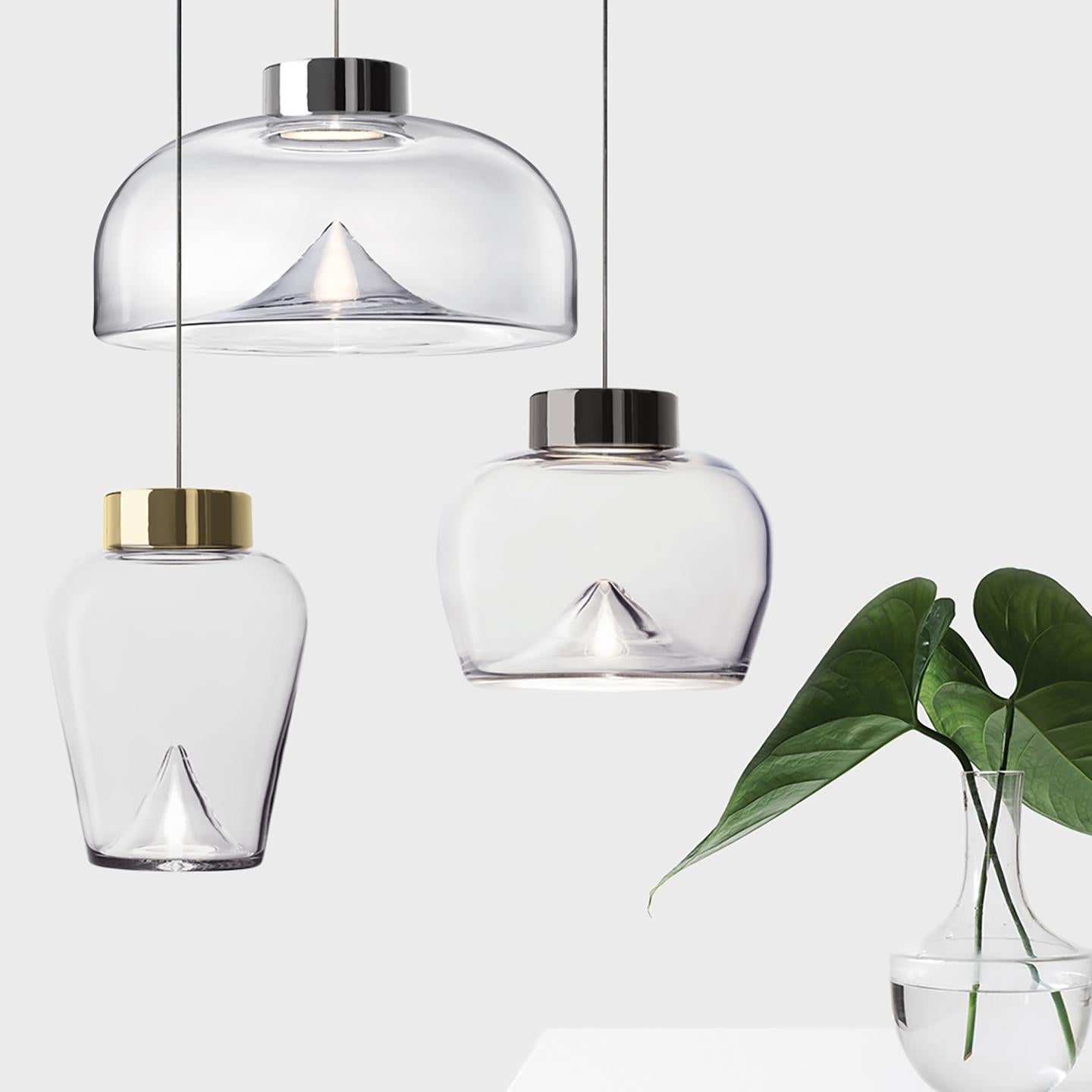 Italian Leucos Aella Thin S Led Pendant Light in Transparent and Gold by Toso & Massari For Sale