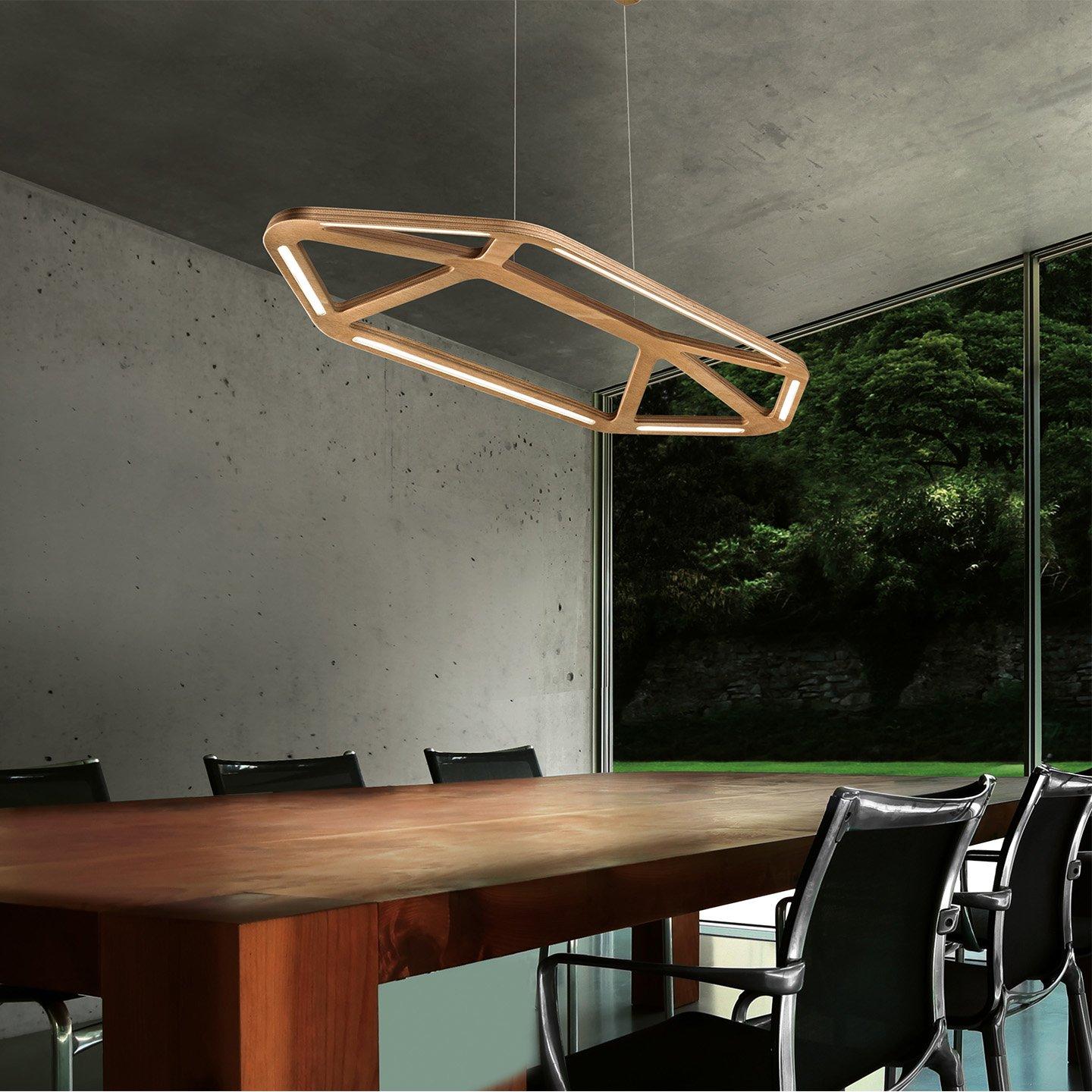 Modern Leucos Aki LED Pendant Lamp, Natural Okume, 2900 Lumens