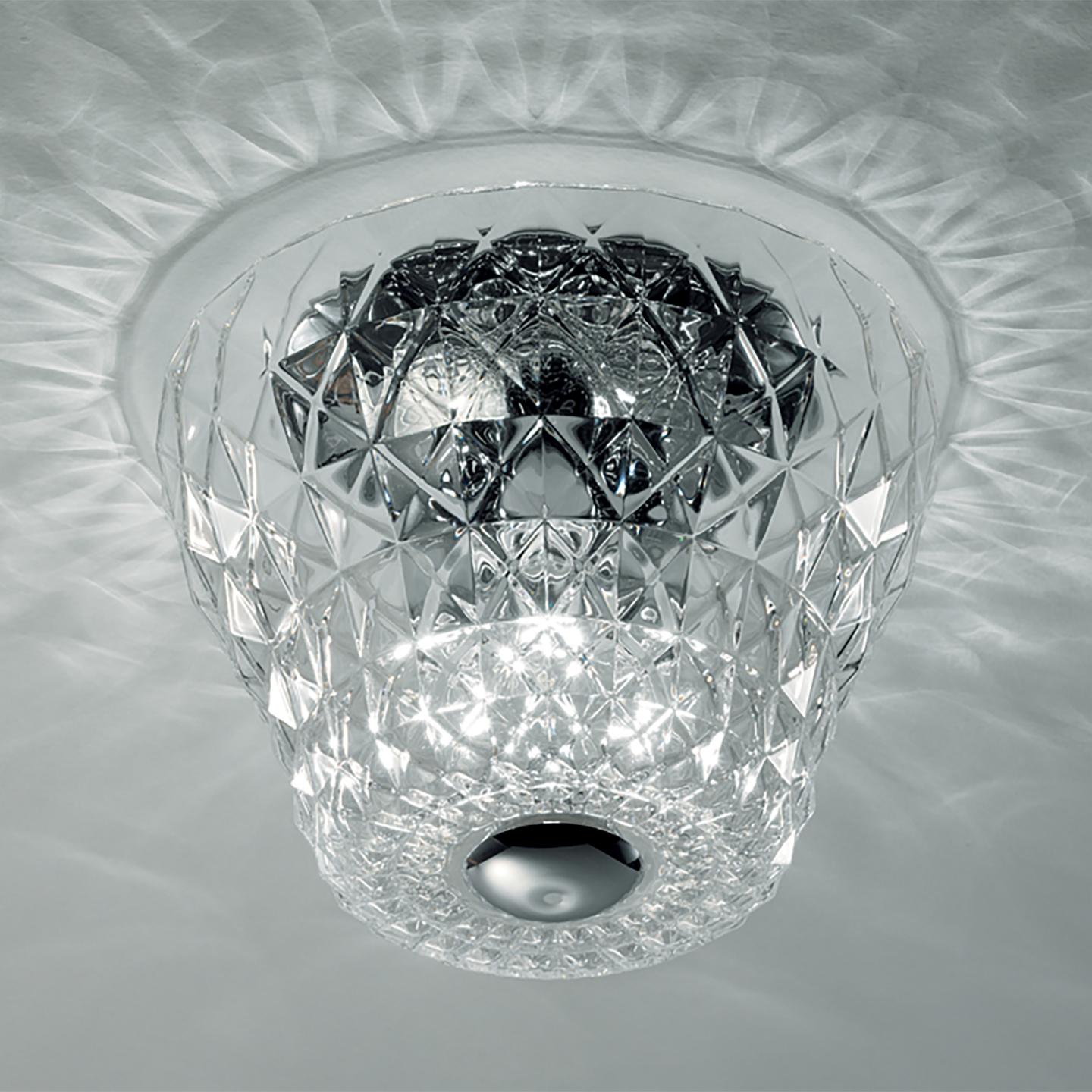 The Atelier ceiling lamp, designed by Archirivolto, is an elegant bowl of crystal that dazzles and sparkles. Atelier, which means “workshop” in English, features beautiful, handmade cut crystal that hangs gracefully from the ceiling. The