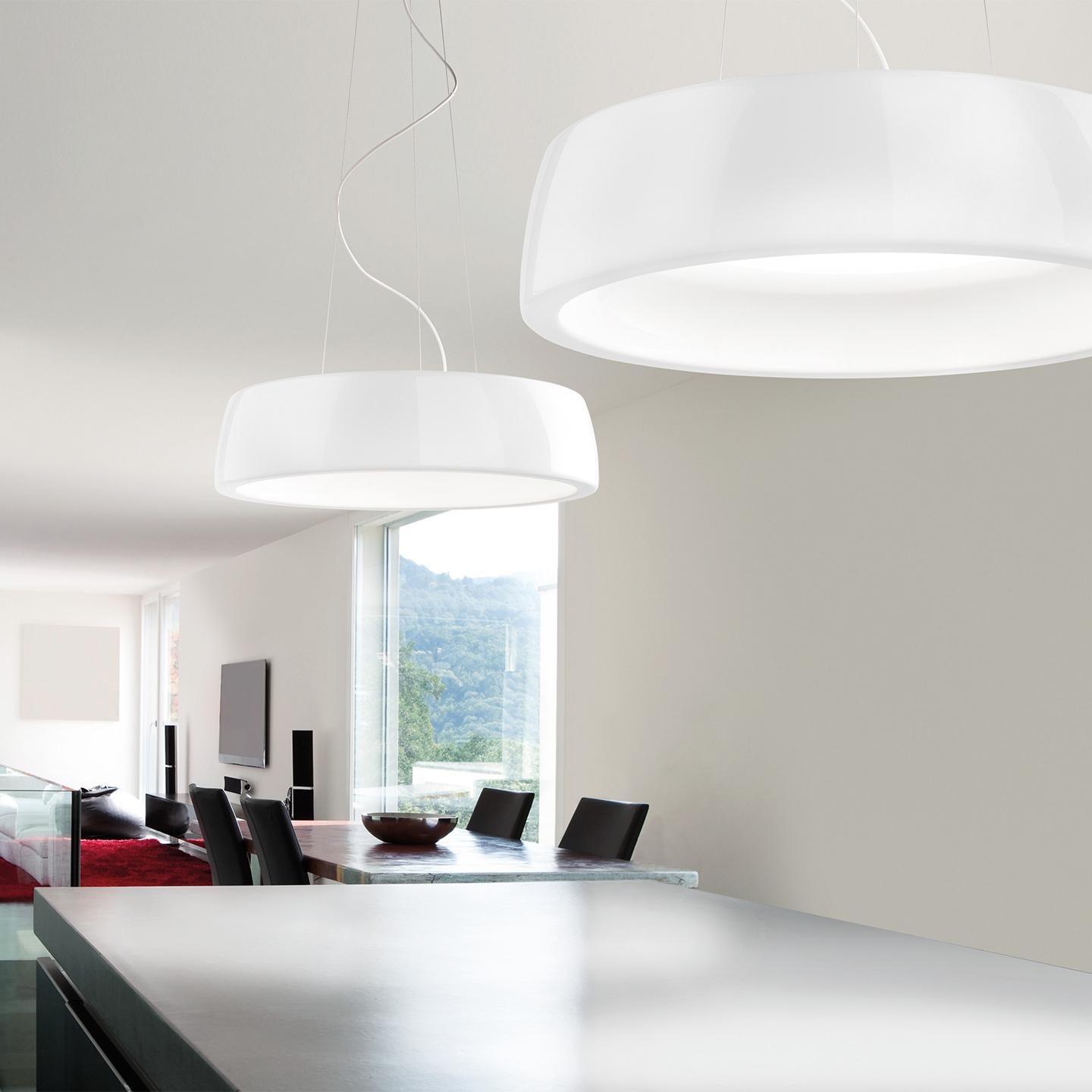 Italian Leucos Axel S LED 3000K Pendant Light in Glossy White by Steven Haulenbeek For Sale