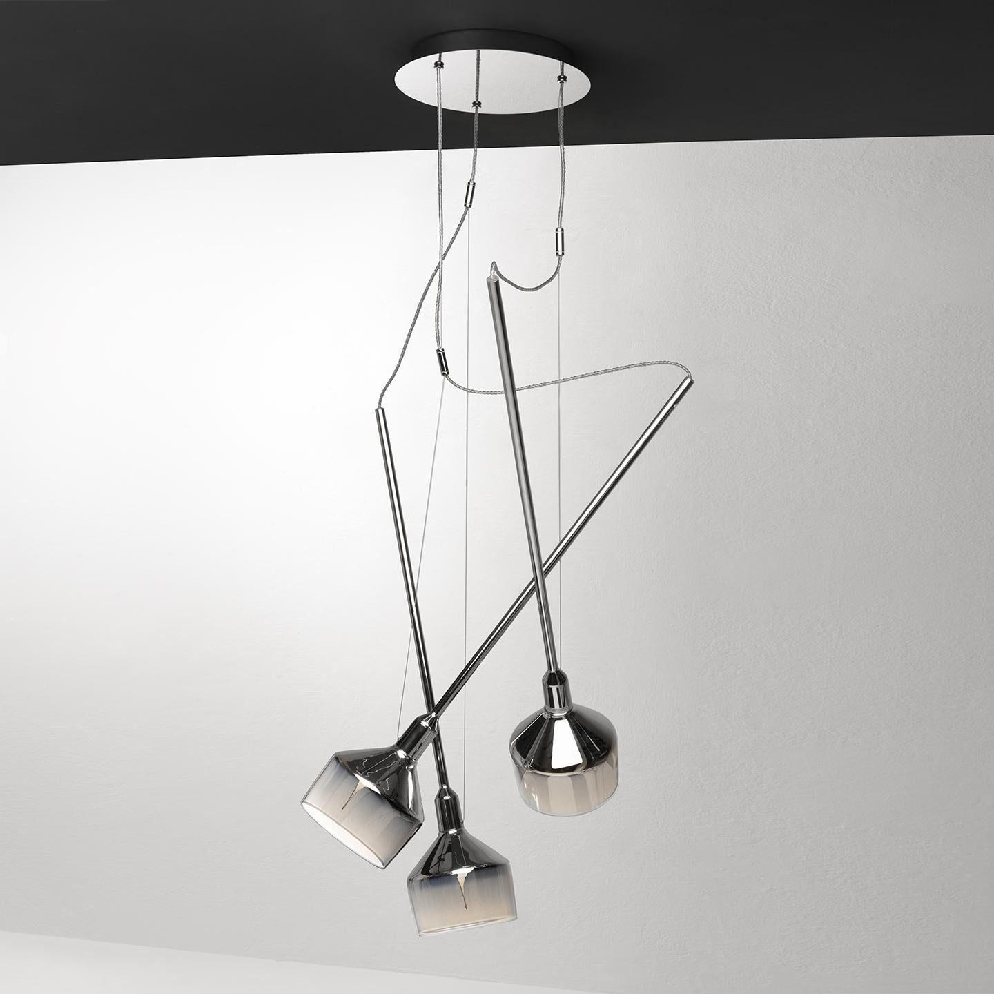 Italian Leucos Beamer S 17-R3 LED Multipoint Pendant Light in Chromed Glass by Arik Levy For Sale