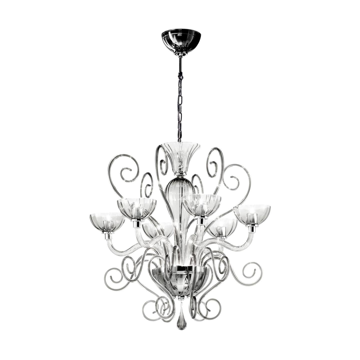 Leucos Bolero L6 Chandelier in Crystal and Chrome by Carlo Nason For Sale