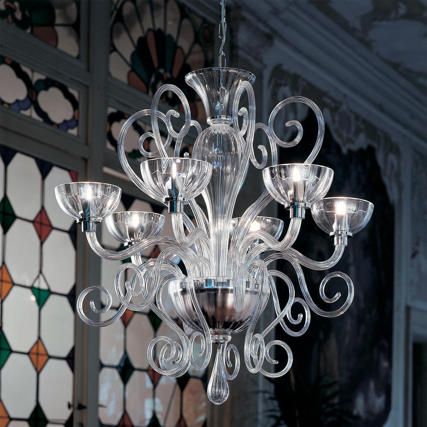Modern Leucos Bolero L6 Chandelier in Crystal and Chrome by Carlo Nason For Sale