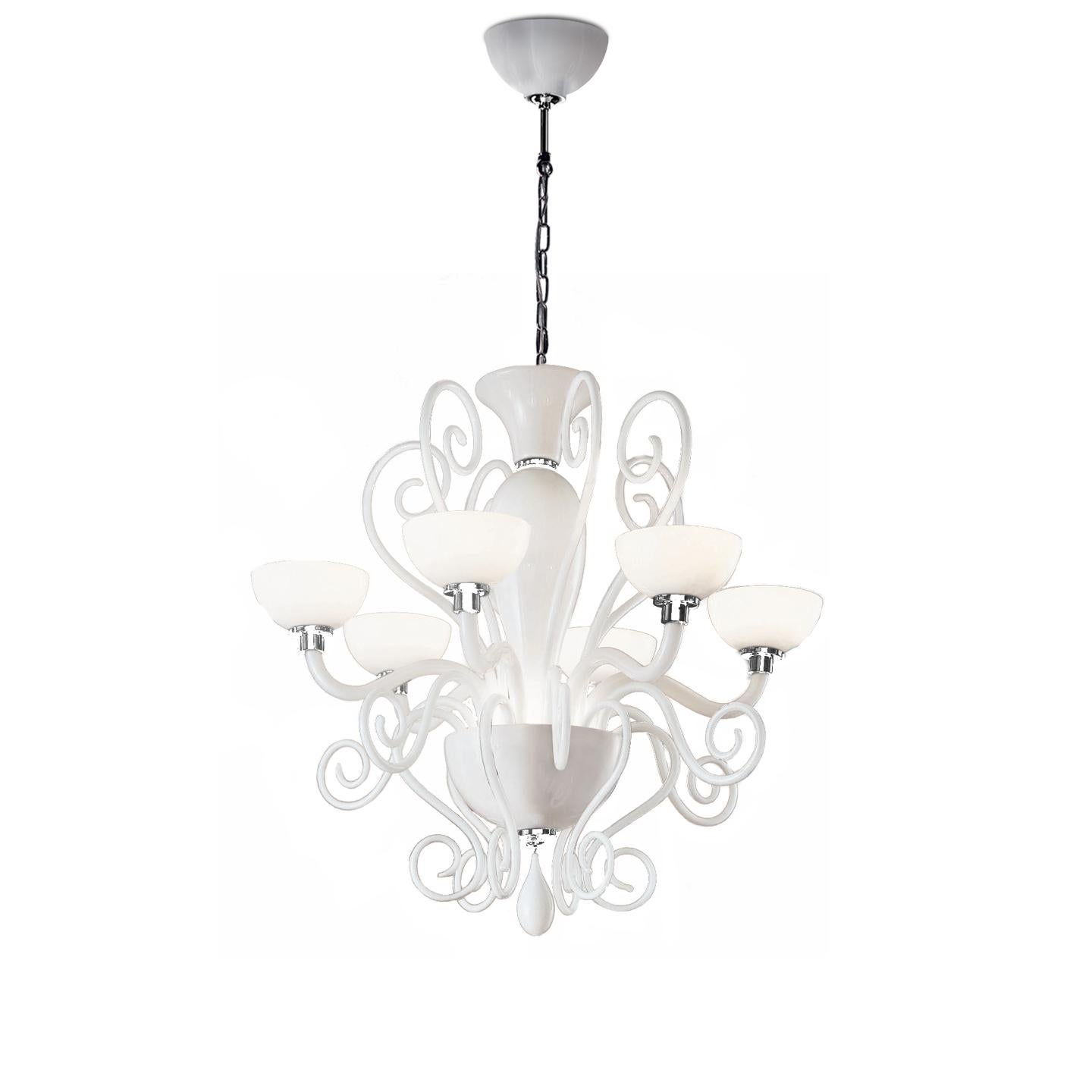 In 2005, Carlo Nason rethought the classic Murano chandelier form to create a light that was both traditional and contemporary. While the Bolero collection uses established Murano glass techniques, its form gives it a fresh playfulness and modern