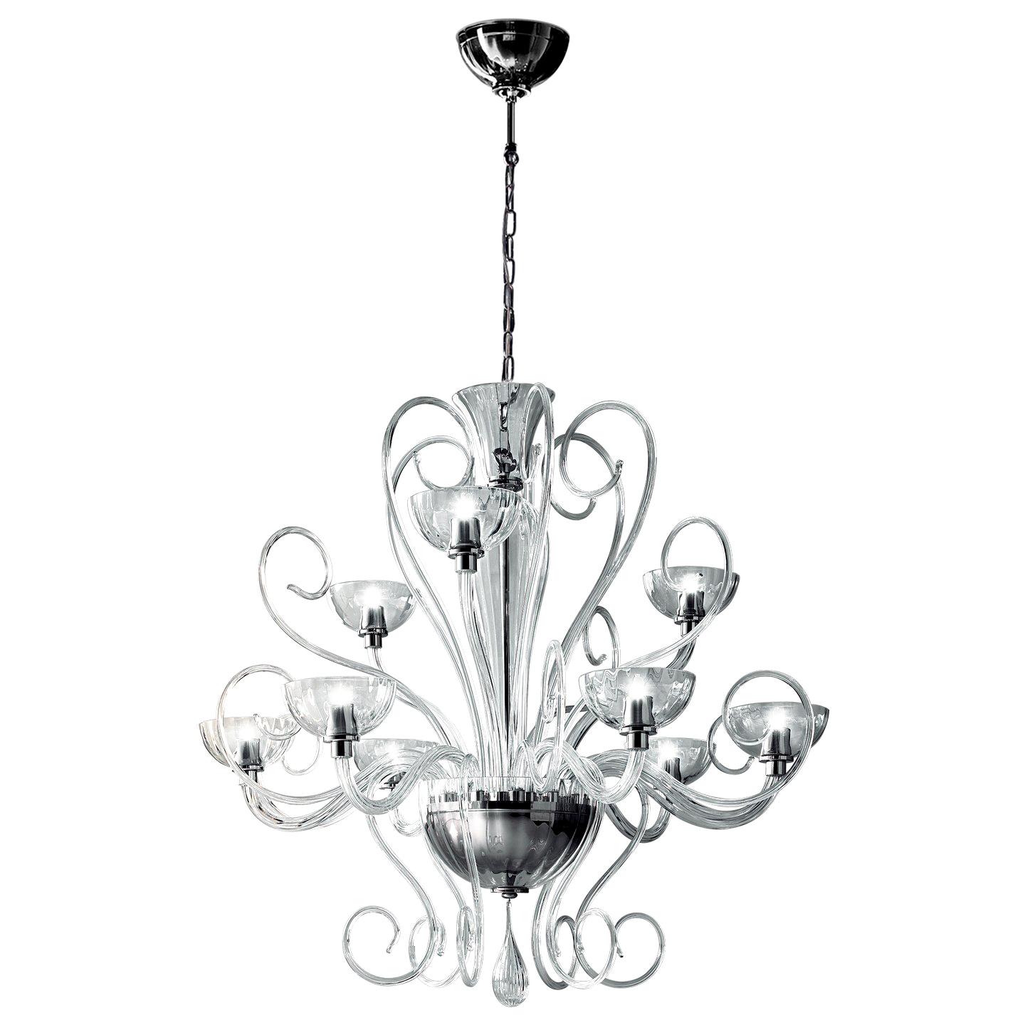 Leucos Bolero L9 Chandelier in Crystal and Chrome by Carlo Nason For Sale