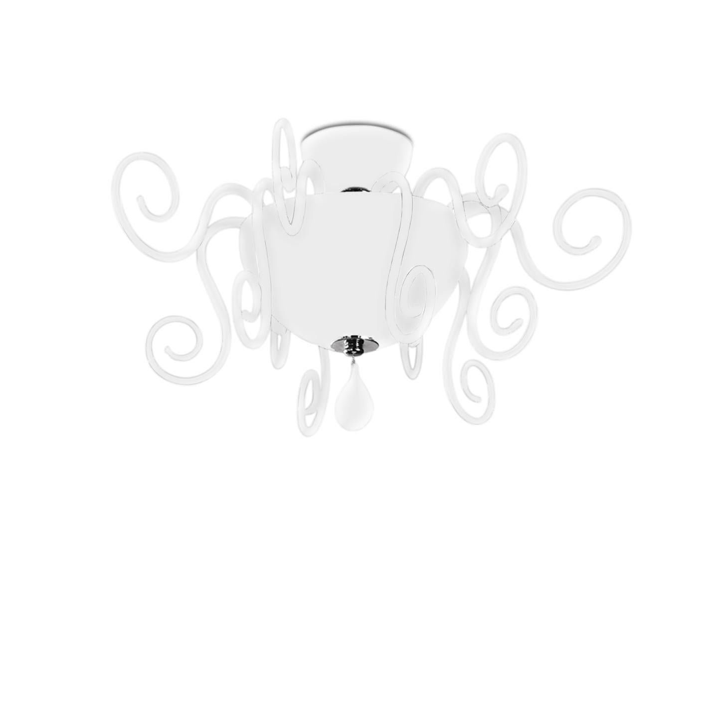 Modern Leucos Bolero PL Ceiling Light in Glossy White & Chrome by Carlo Nason For Sale