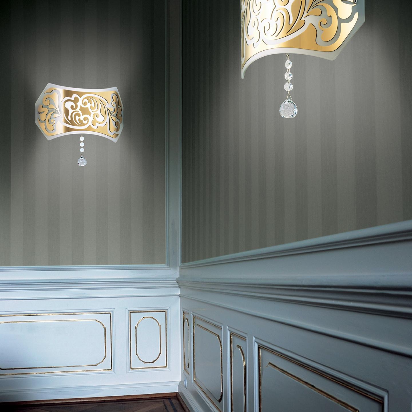 Italian Leucos Charme P Wall Sconce in White and Gold by Mari Toscano For Sale