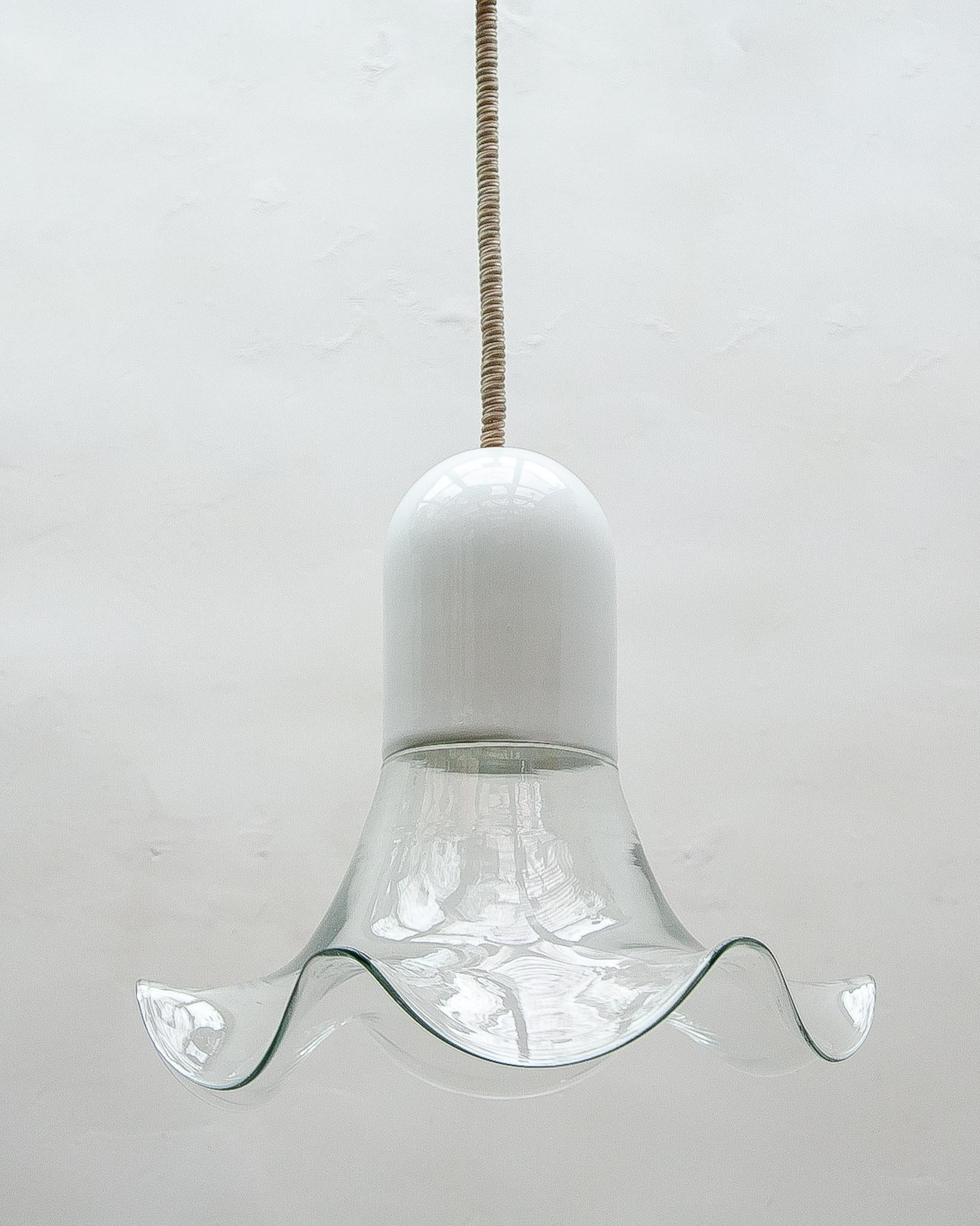 Italian Leucos Clear and Opal Chandelier by Roberto Pamio & Renato Toso, 1970s For Sale