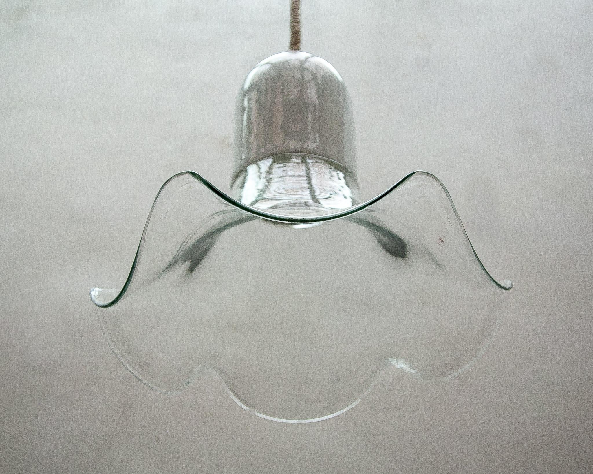 Blown Glass Leucos Clear and Opal Chandelier by Roberto Pamio & Renato Toso, 1970s For Sale
