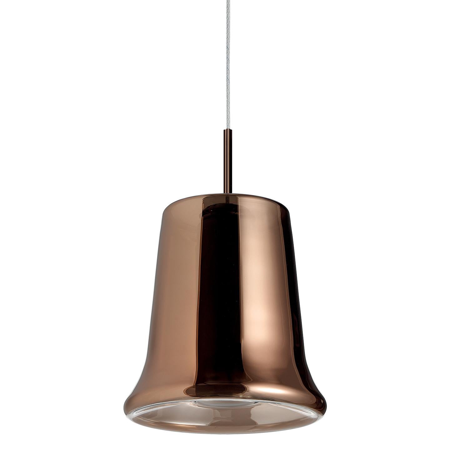 Moderne Lampe à suspension Cloche S Leucos en cuivre et cuivre de Danilo De Rossi en vente