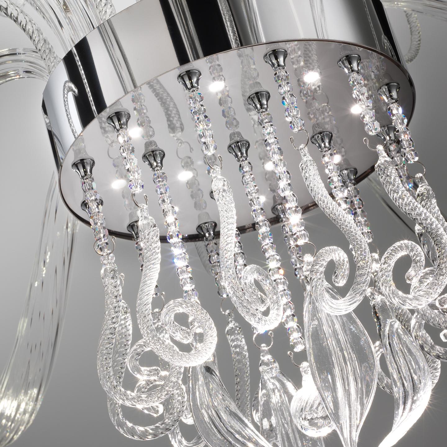 Modern Leucos Elysee L 12 LED Chandelier in Crystal and Chrome by Mari Toscano For Sale